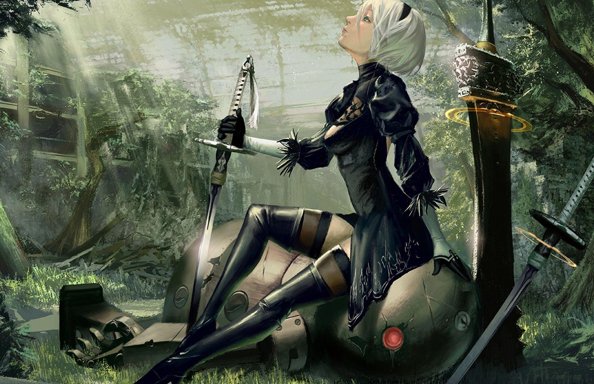 YoRHa No.2 Type B, Virtuous Contract sword, Defeated Machine Lifeform, HD Desktop wallpaper