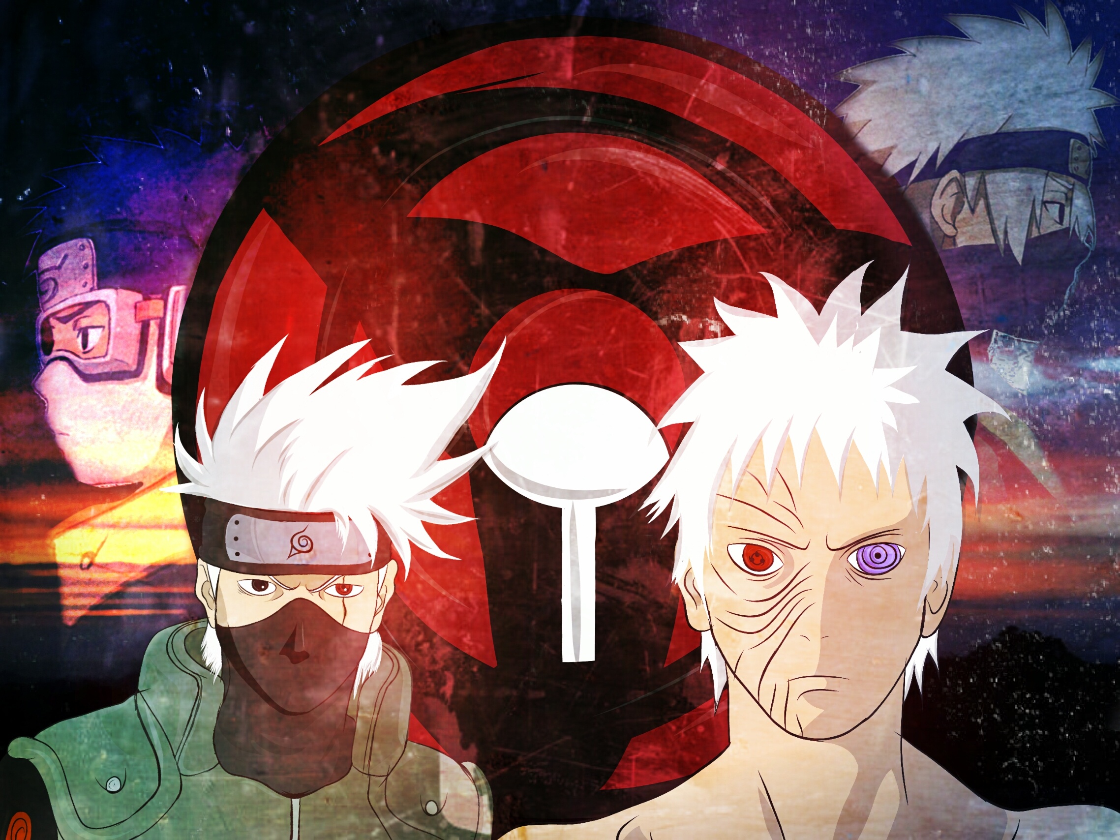 Obito Uchiha, Kakashi Hatake, Kamui Mangekyo Sharingan, Uchiha Clan crest, HD Desktop wallpaper