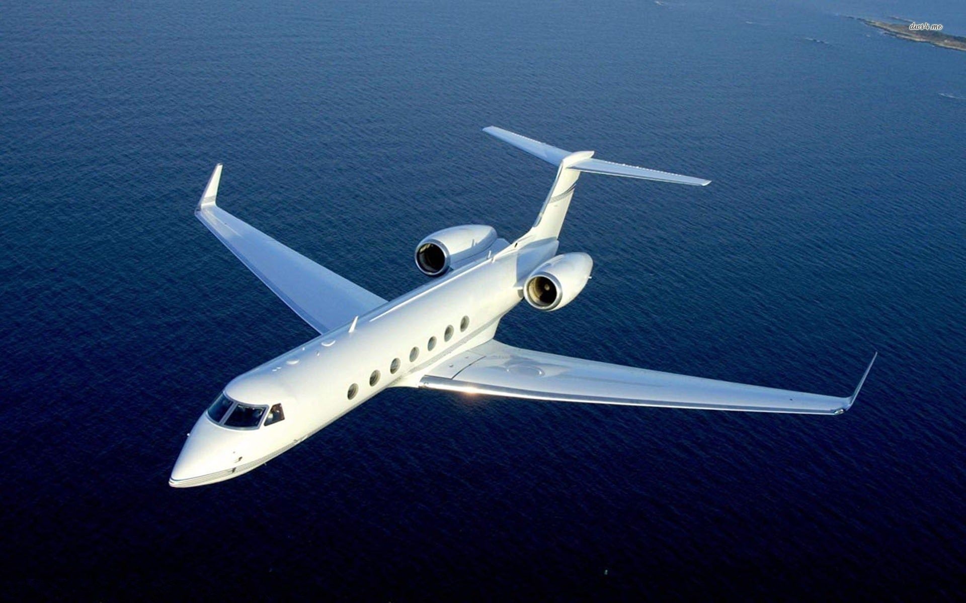 Gulfstream G550, Deep blue ocean, Aerial flight view, HD Desktop wallpaper