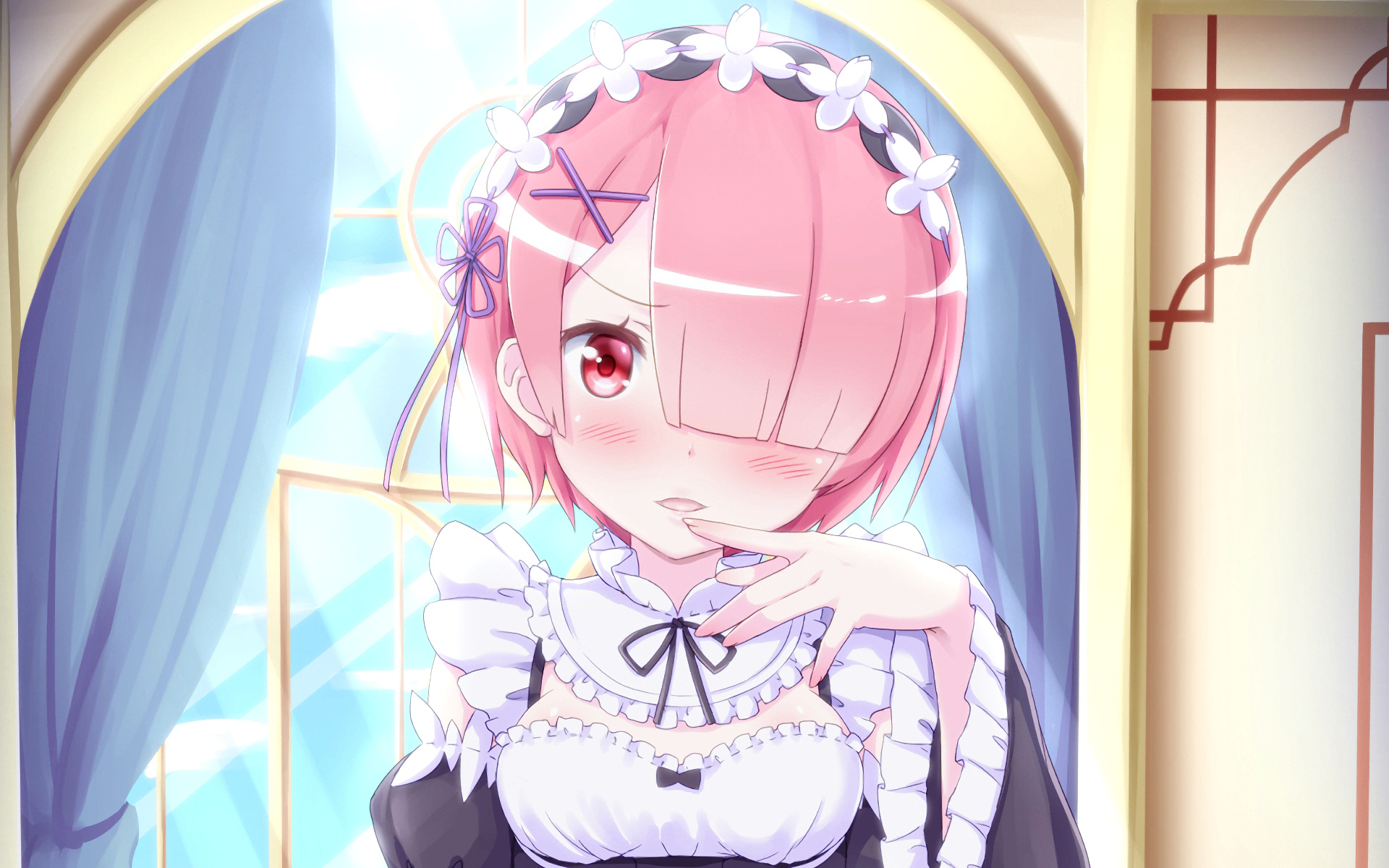 Ram from Re:Zero, Frilled maid outfit, Sunlit arched window, HD Desktop wallpaper