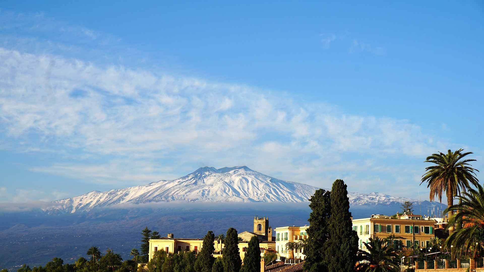 Mount Etna, Aerial view, Spectacular plumes, Satellite imagery, 1920x1080 Full HD Desktop