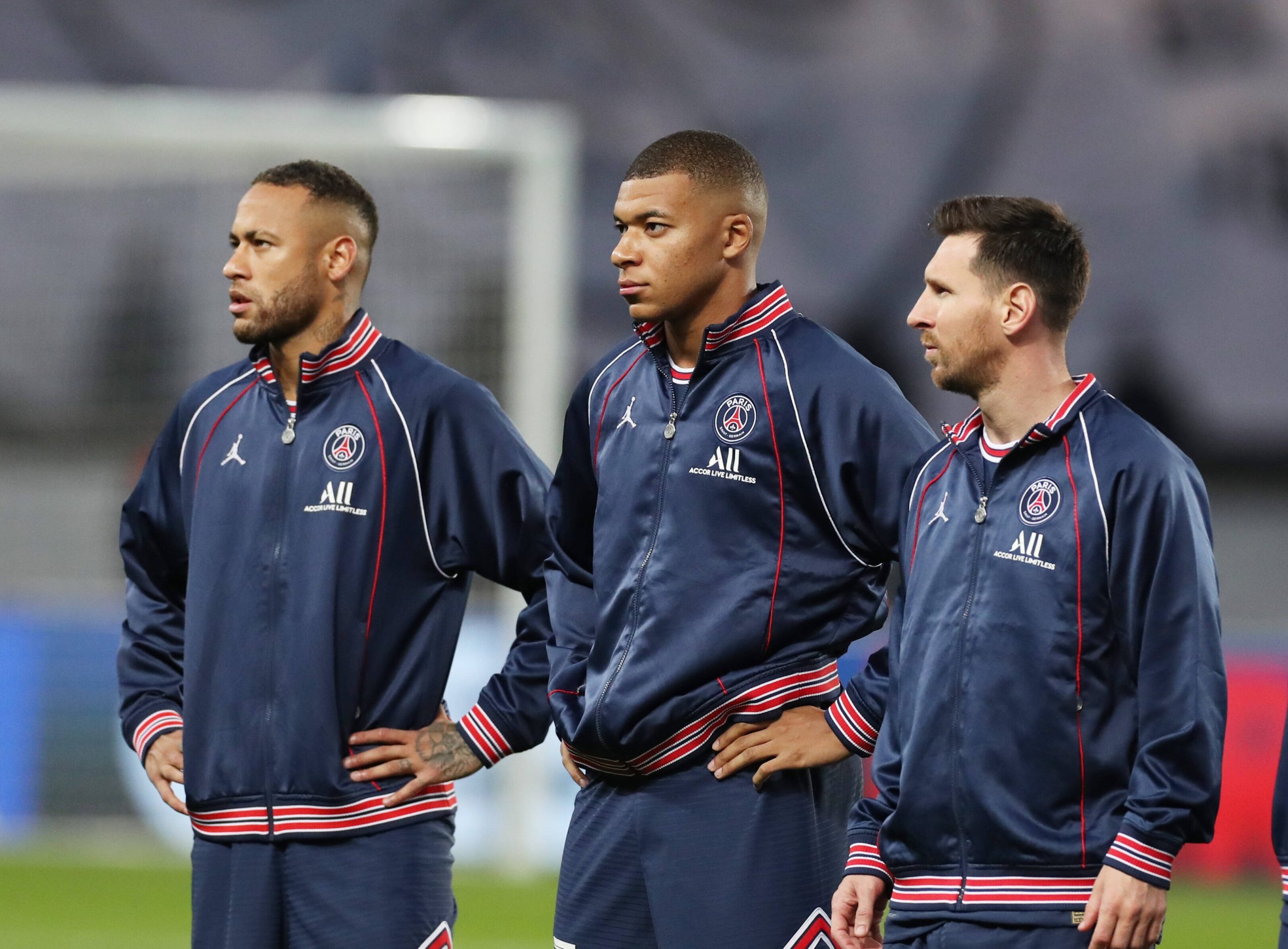 Lionel Messi, Kylian Mbappe, Neymar Jr., Paris Saint-Germain tracksuit, HD Desktop wallpaper