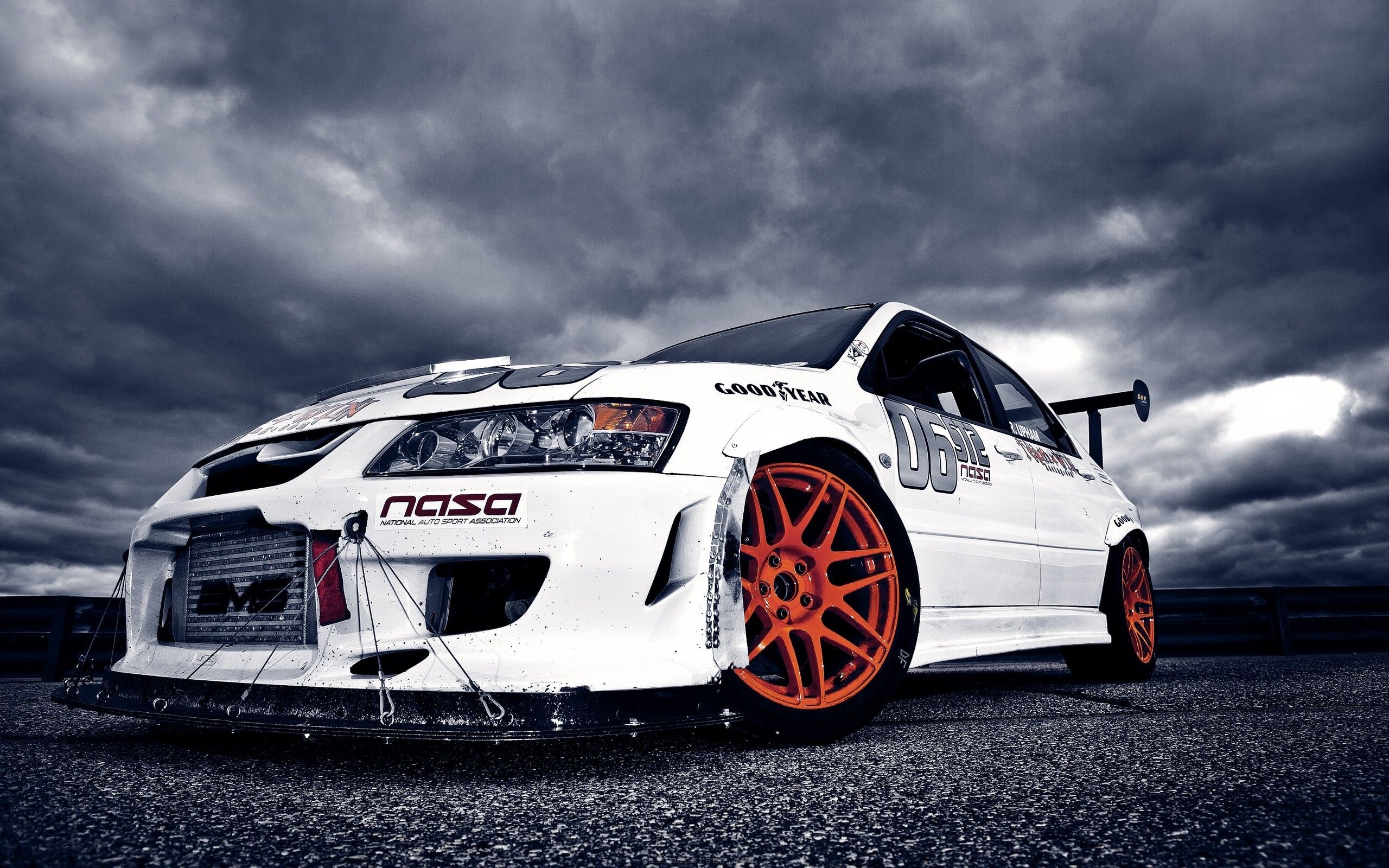 Mitsubishi Lancer Evolution IX, National Auto Sport Association, orange multi-spoke wheels, HD Desktop wallpaper