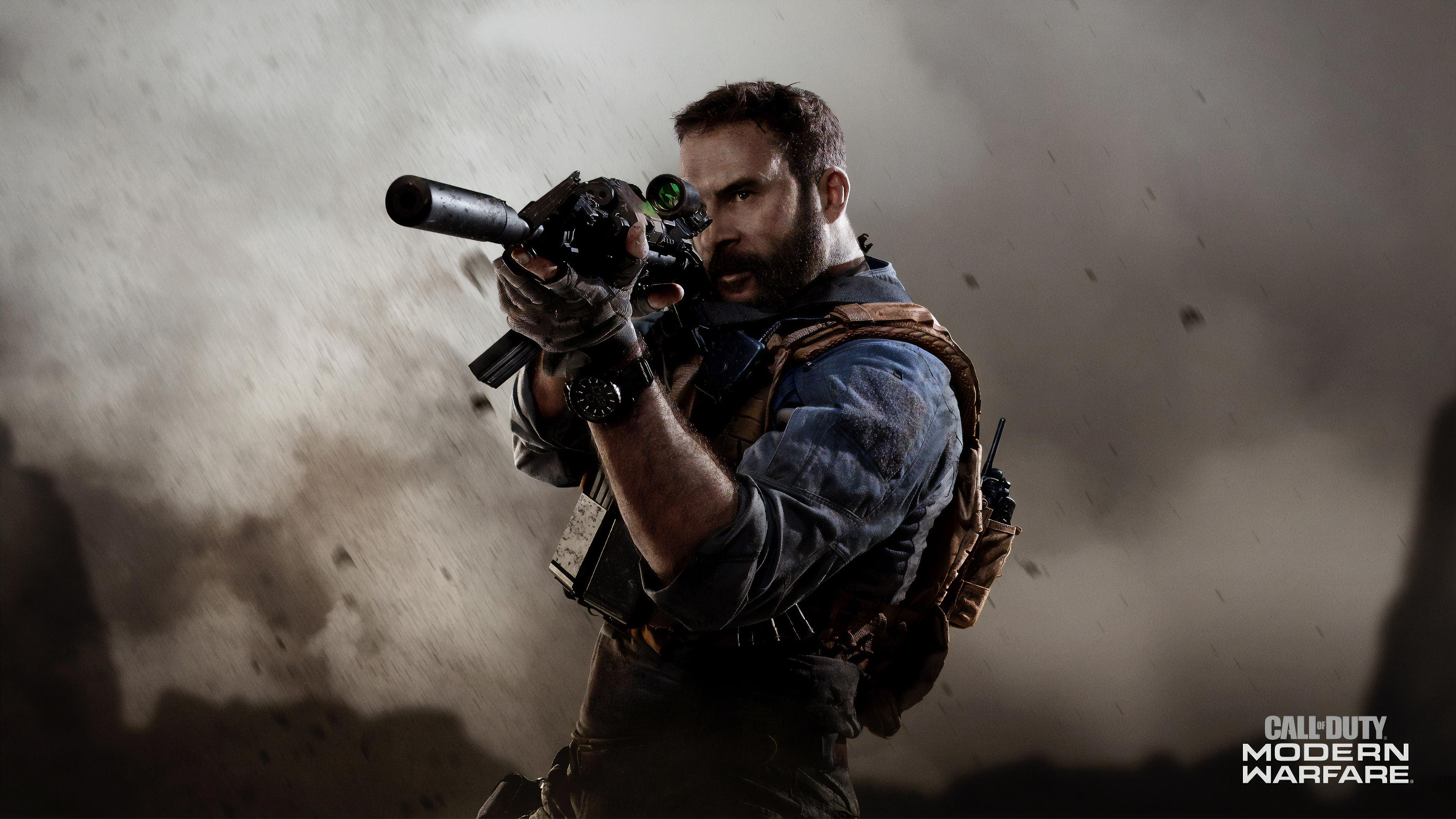 Captain John Price, Call of Duty: Modern Warfare logo, Suppressed tactical assault rifle, 4K Desktop wallpaper