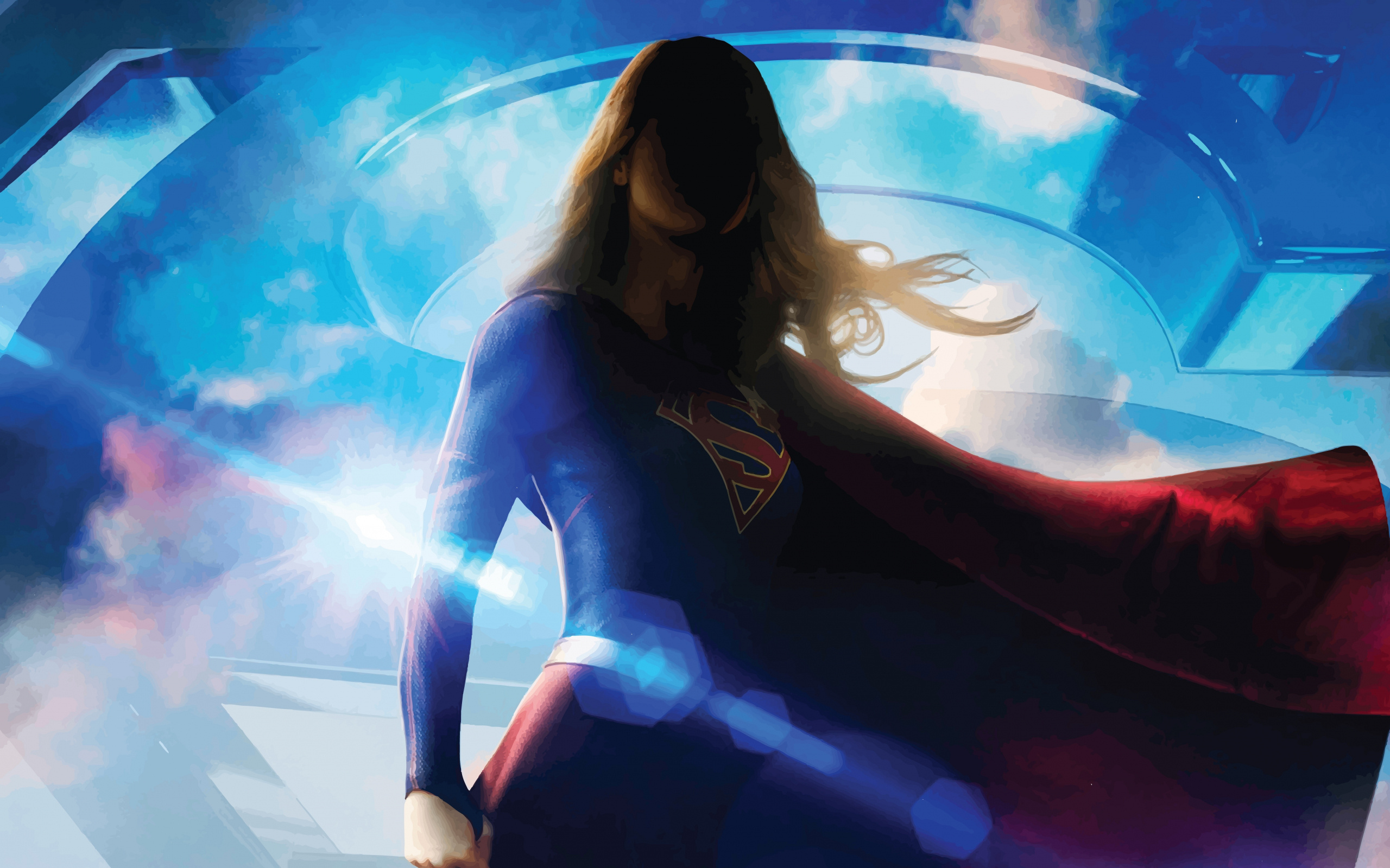 Supergirl, House of El emblem, Flowing red cape, HD Desktop wallpaper