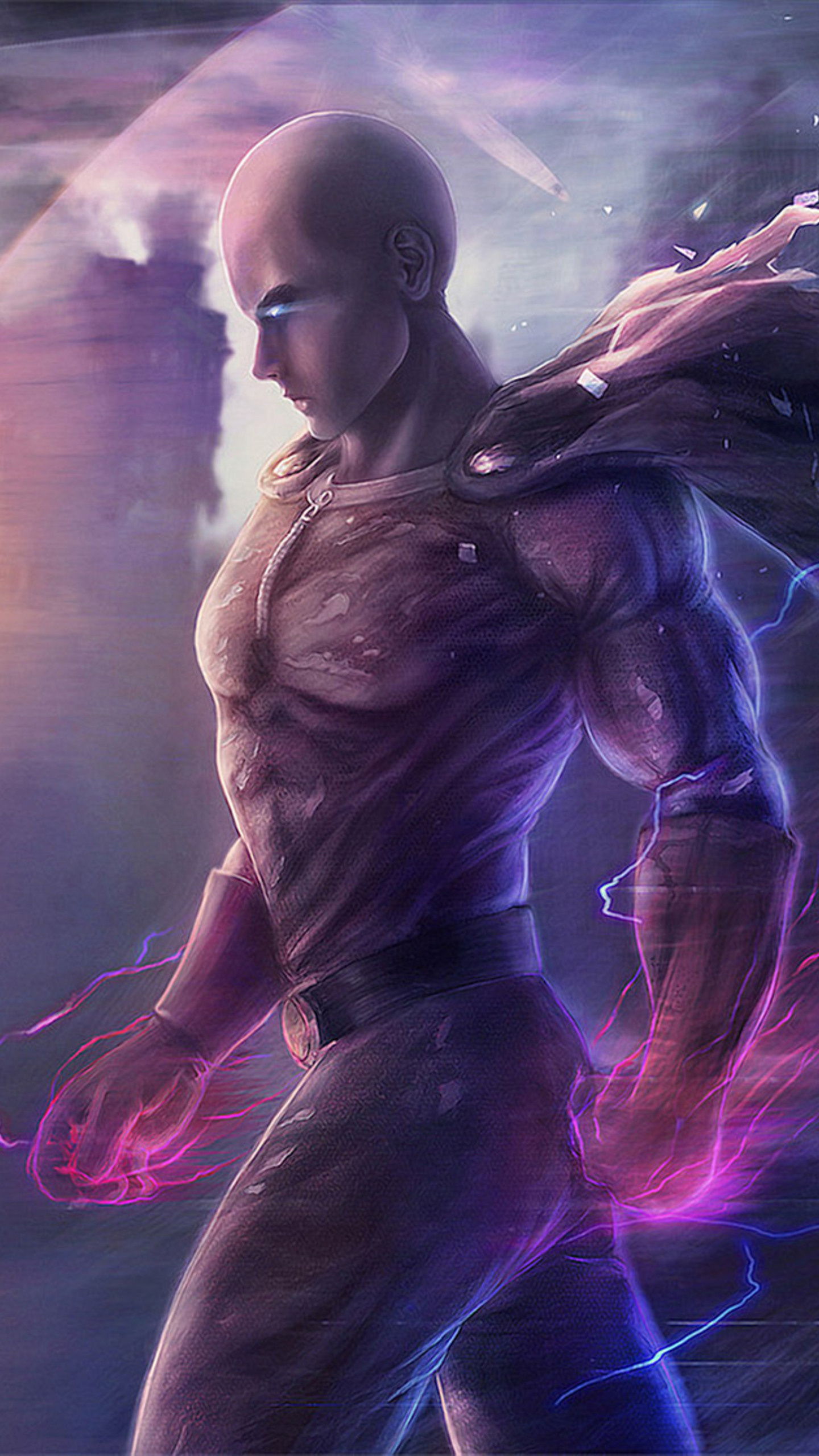 Saitama, One-Punch Man, Purple lightning aura, HD Phone wallpaper