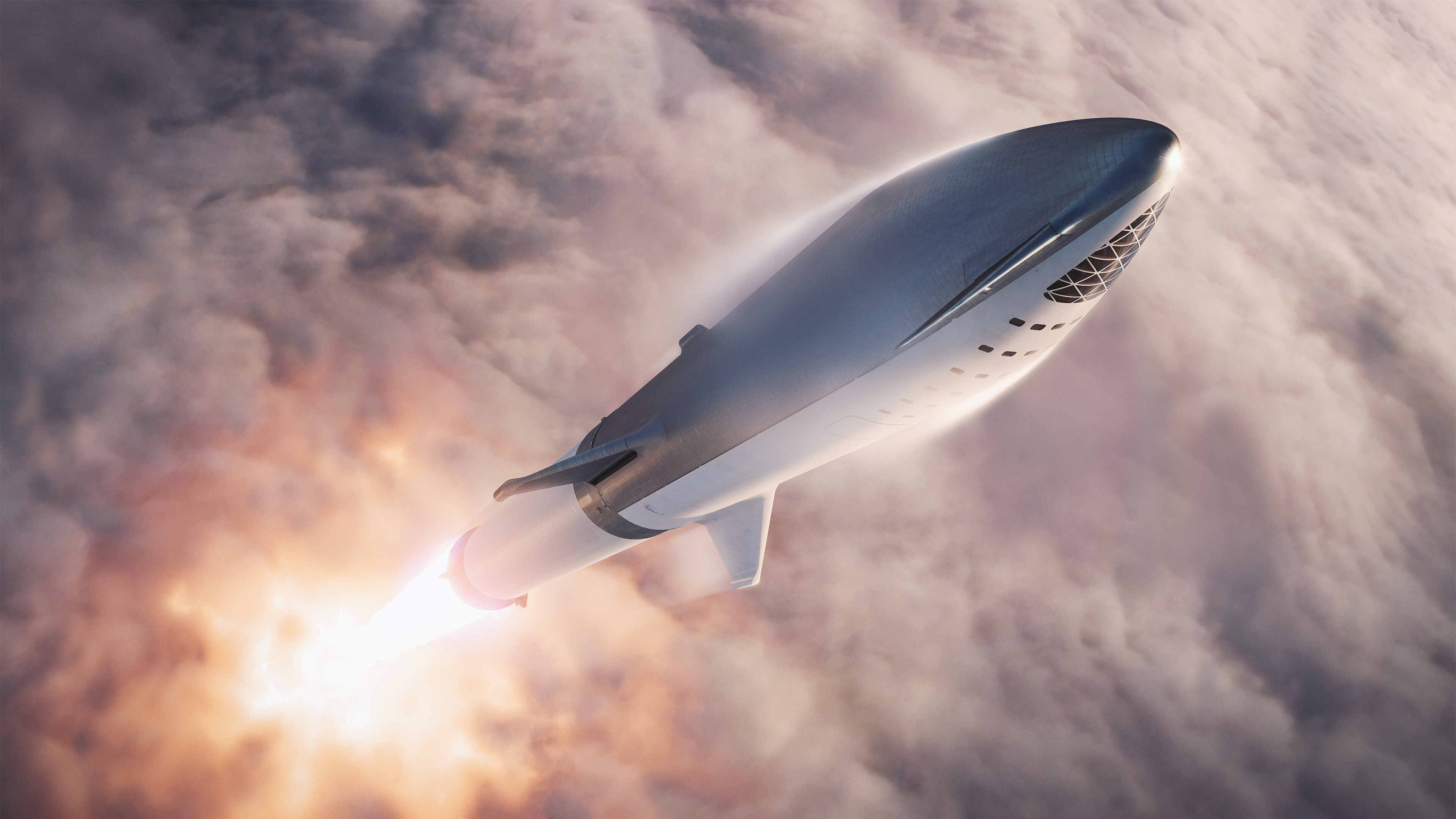 SpaceX spaceship rocket, Clouds vehicle, 3840x2160 4K Desktop