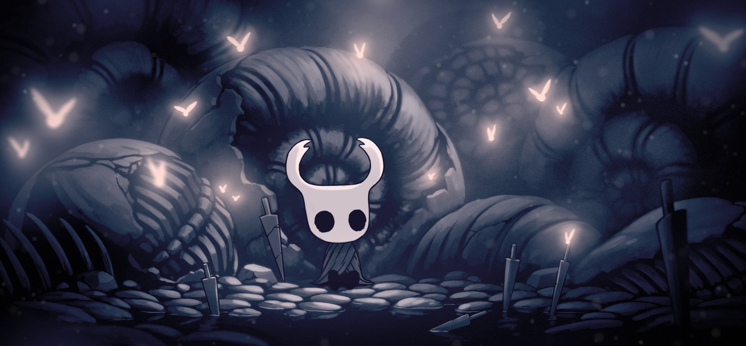 The Knight, giant fossilized shells, glowing lumaflies, Dual Screen Desktop wallpaper