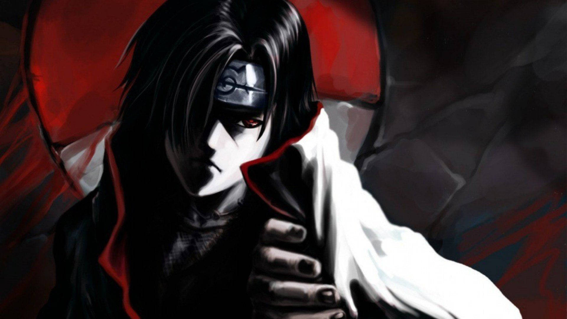 Itachi Uchiha, Uchiha clan crest, slashed Hidden Leaf headband, Full HD Desktop wallpaper