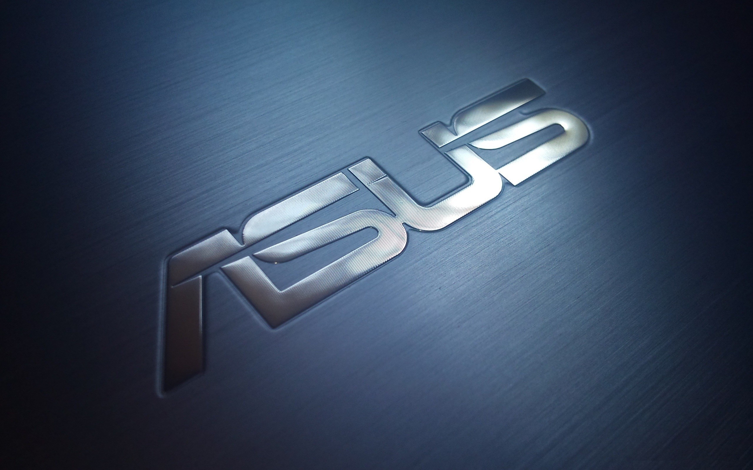 ASUS logo, brushed metal laptop lid, metallic slate blue texture, HD Desktop wallpaper