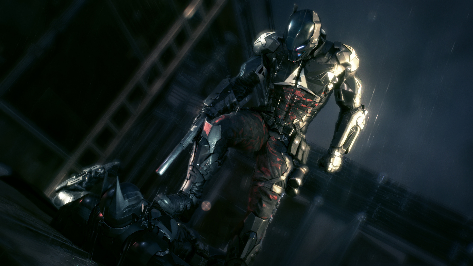 Arkham Knight, Batman pinned on ground, Batman: Arkham Knight, Full HD Desktop wallpaper