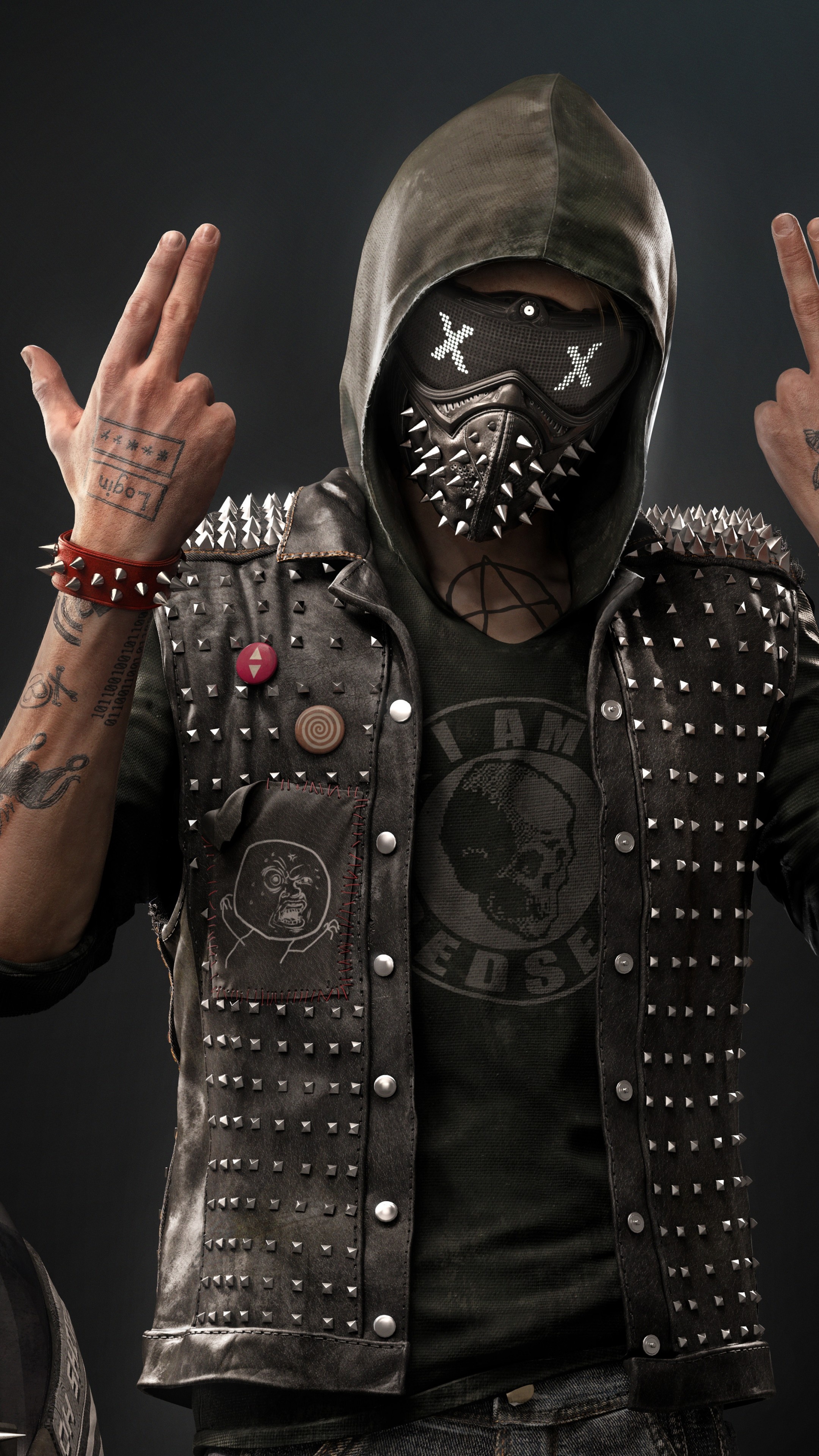 Wrench Watch Dogs 2, spiked LED face mask, studded leather vest, 4K Phone wallpaper