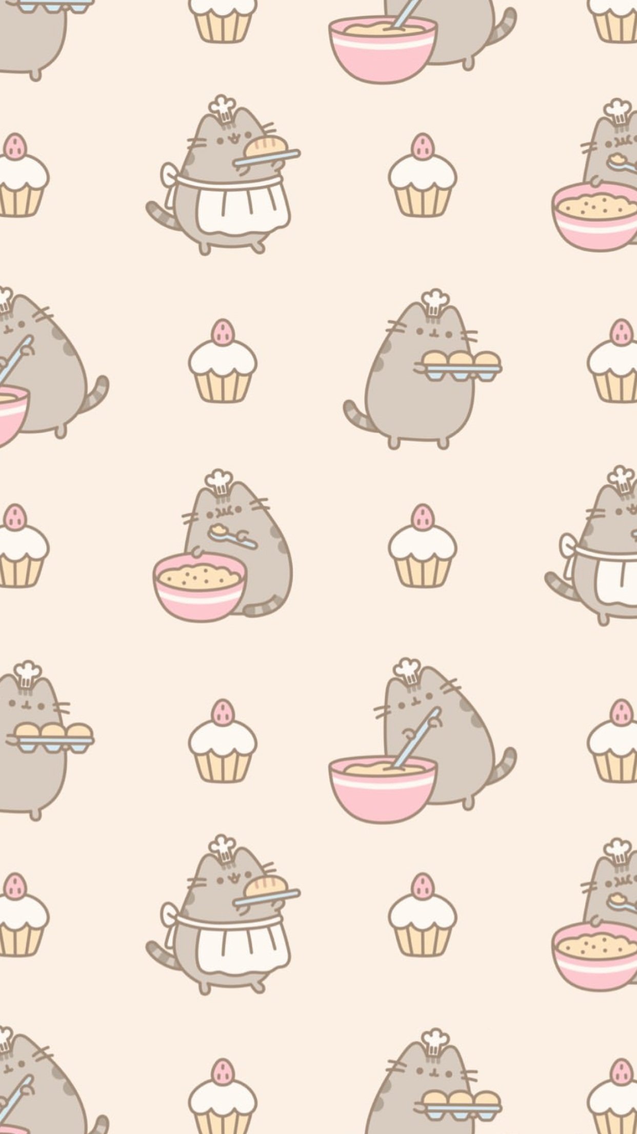 Pusheen baking pattern, Chef hat Pusheen, Frosted cupcake illustration, HD Phone wallpaper