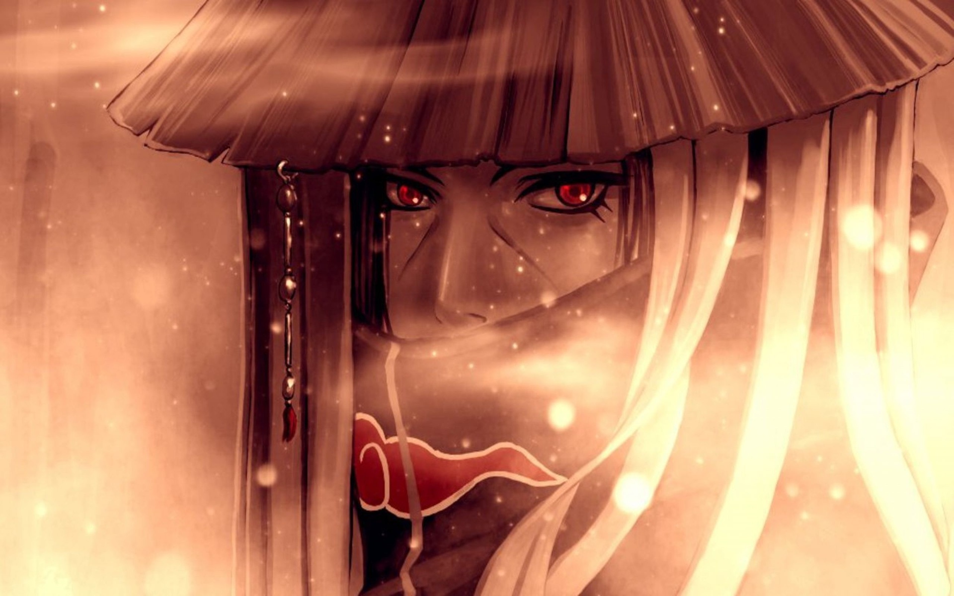 Itachi Uchiha, Sharingan eyes, Akatsuki straw hat, HD Desktop wallpaper