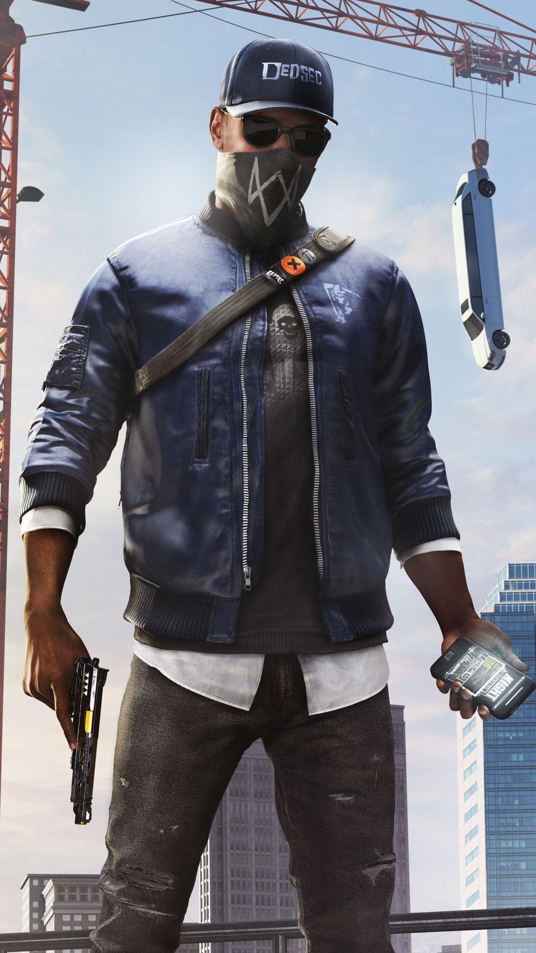 Marcus Holloway, DedSec cap, suspended car on crane, Full HD Phone wallpaper