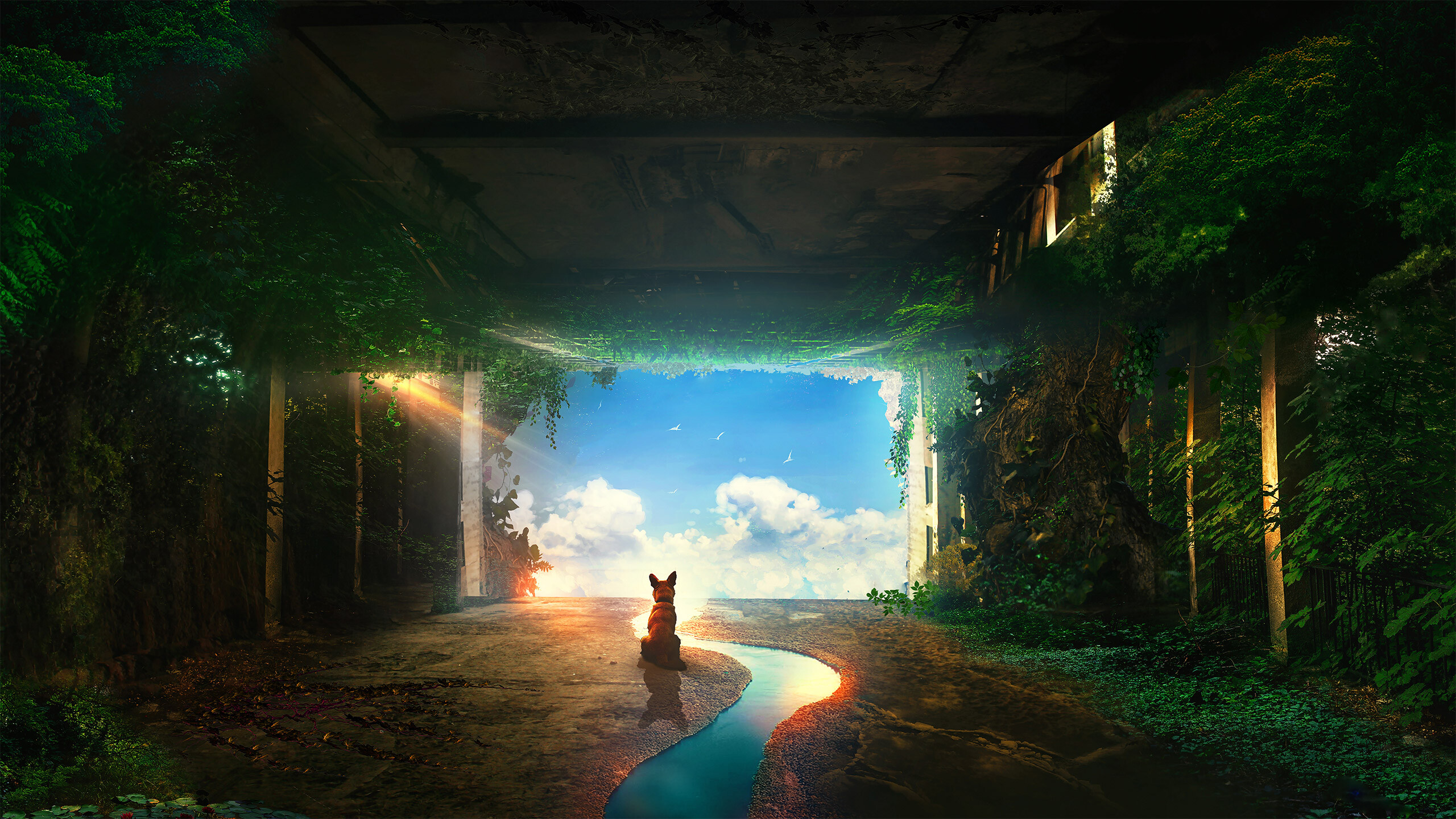 Post-apocalyptic dog, Artistic representation, 4K creature wallpapers, Fantasy backgrounds, 2560x1440 HD Desktop