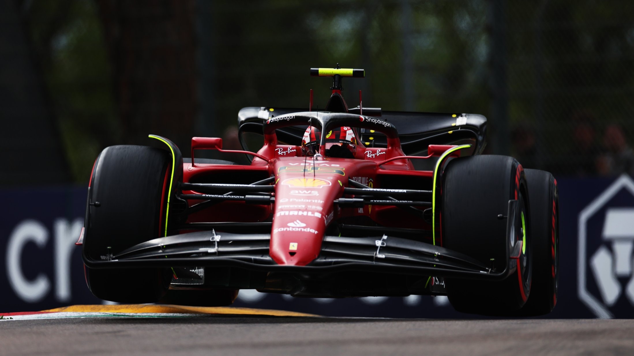 Ferrari F1-75 Formula One car, Carlos Sainz, Racetrack curb, HD Desktop wallpaper