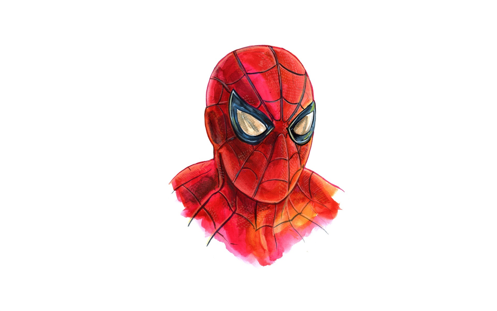 Spider-Man, red Spider-Man mask, watercolor bust illustration, HD Desktop wallpaper