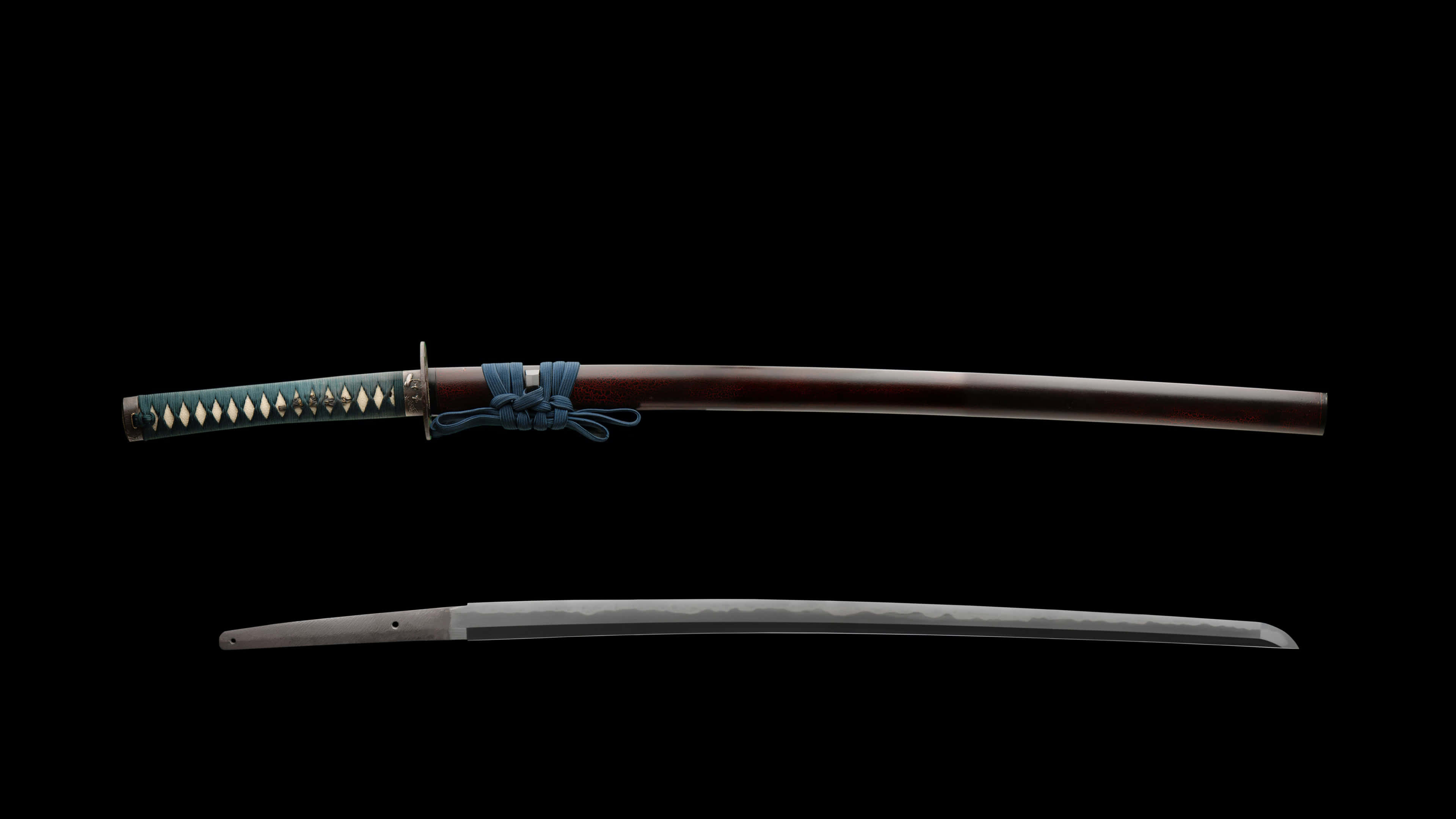 Japanese Katana sword, Bare Katana steel blade, Lacquered Saya scabbard, 4K Desktop wallpaper