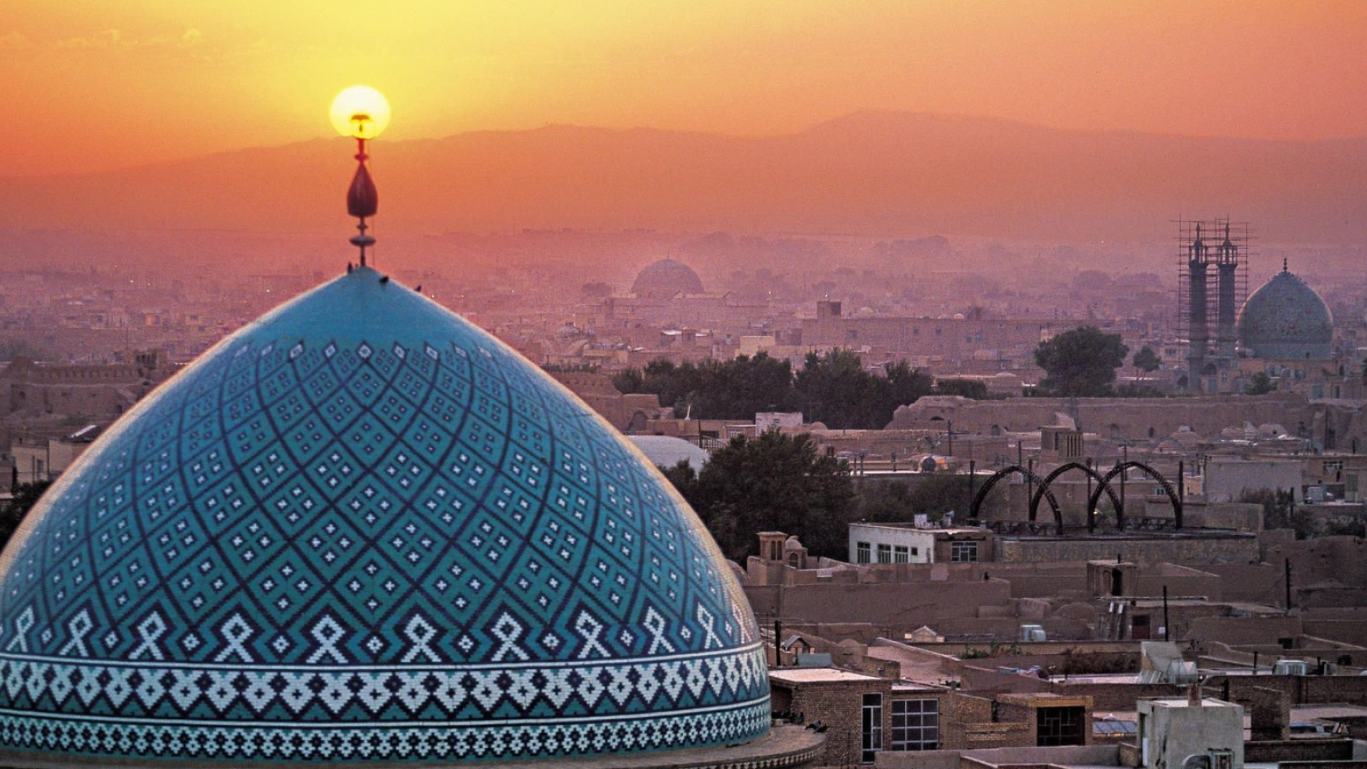 Seyed Rokn al-Din Mausoleum, Jameh Mosque of Yazd, Yazd historic city skyline, Full HD Desktop wallpaper