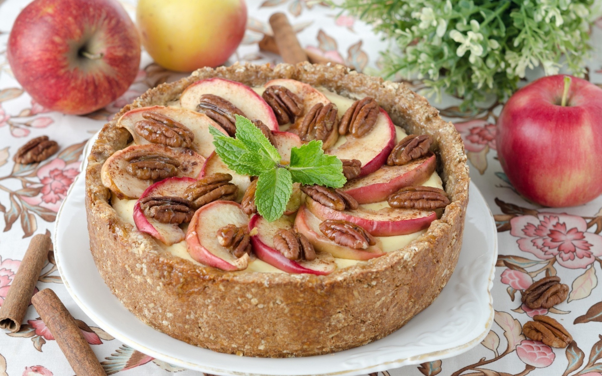 Apple pie with walnut, Widescreen wallpaper, Crunchy and nutty, Irresistibly delicious, 1920x1200 HD Desktop