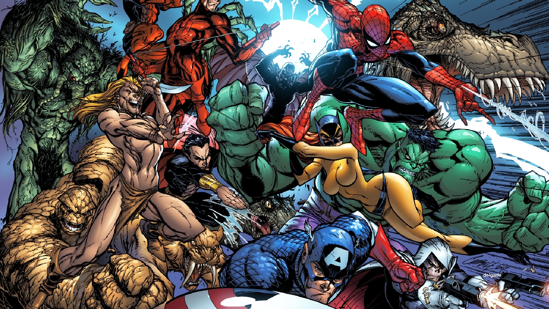 Spider-Man, Incredible Hulk, Captain America, The Thing, Daredevil, Full HD Desktop wallpaper