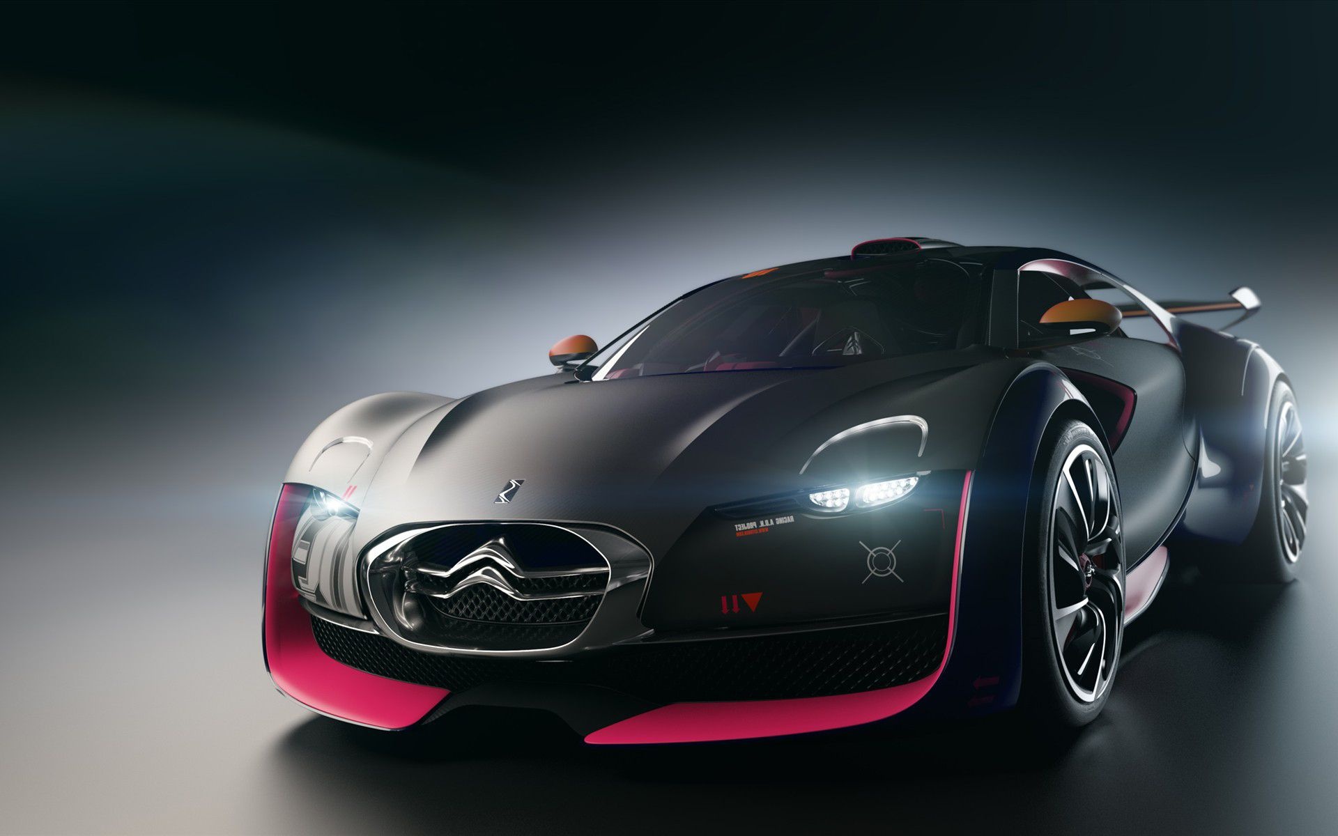 Citroen Survolt concept car, pink front splitter, dark studio lighting, HD Desktop wallpaper