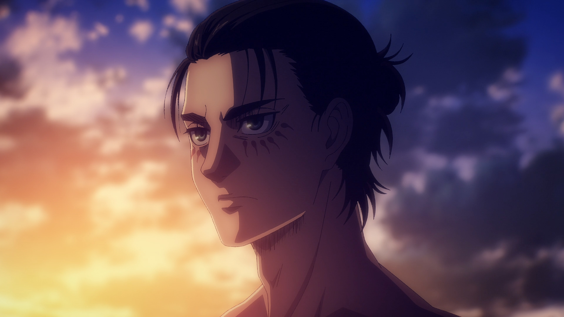 Eren Yeager, Attack on Titan, sunset sky, Full HD Desktop wallpaper