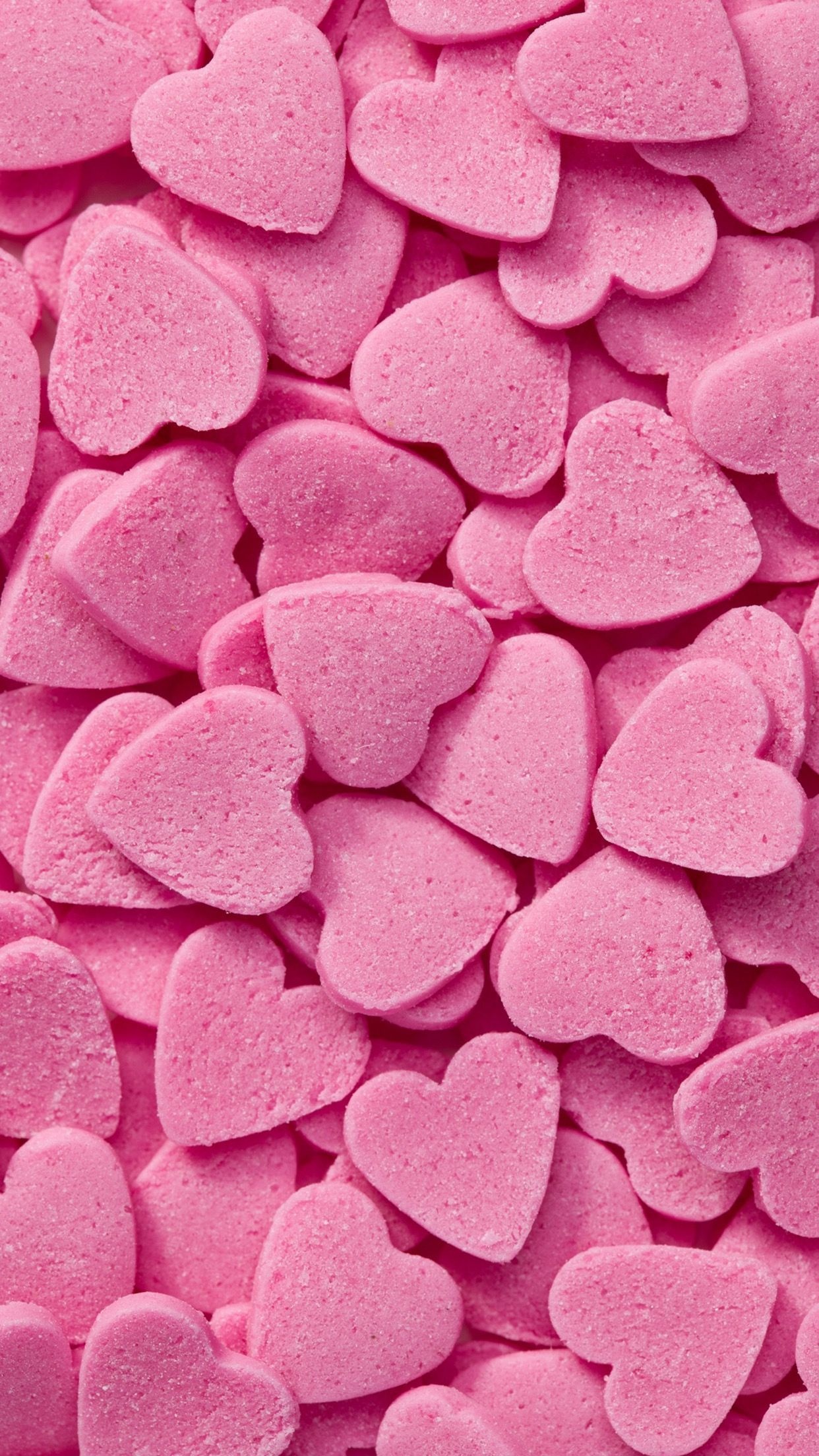 pink heart candy sprinkles, sugar heart candies, confectionery flat lay pattern, HD Phone wallpaper
