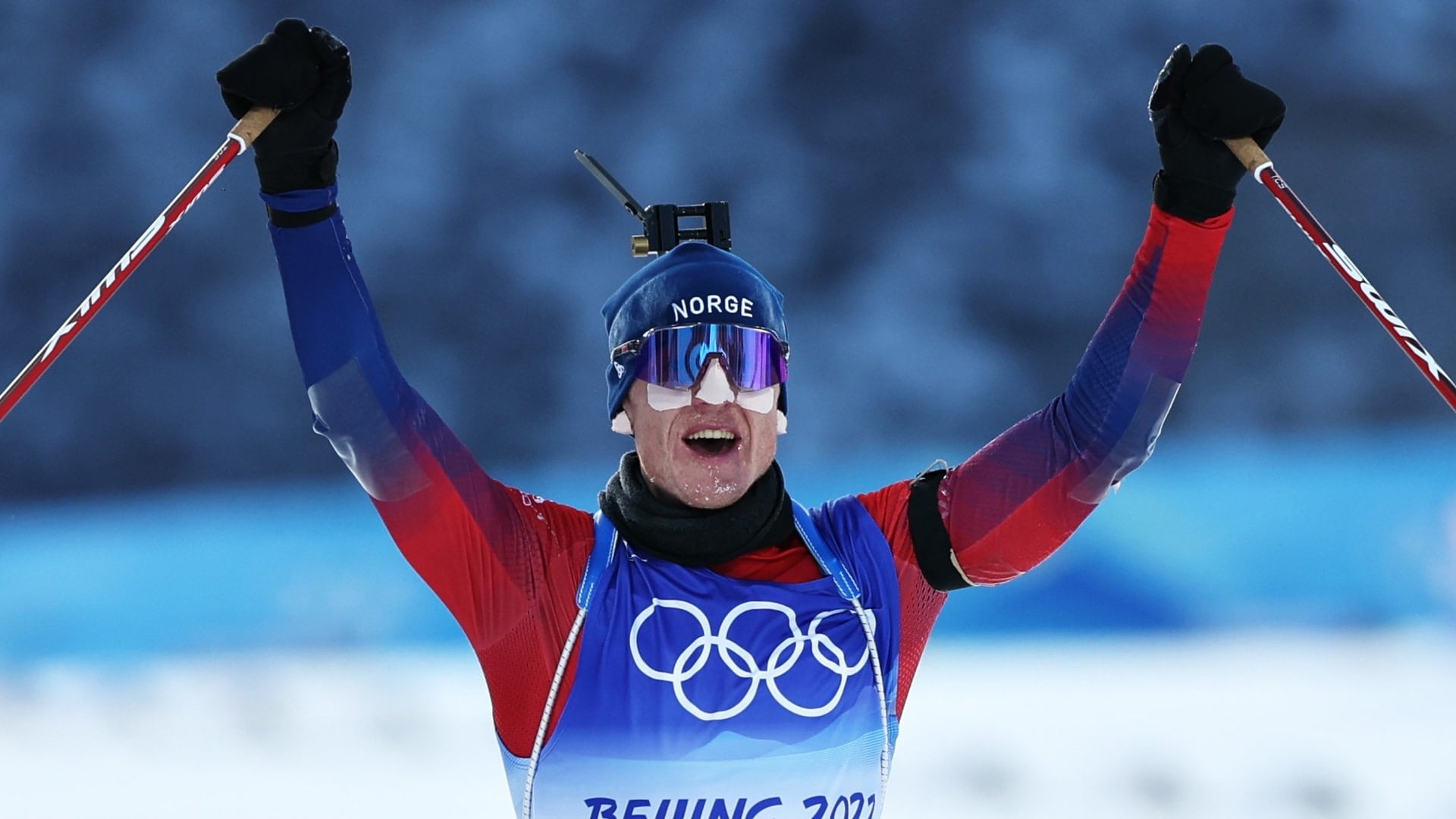 Johannes Thingnes, Norwegian gold medalist, Record-breaking victory, Olympic success, 1920x1080 Full HD Desktop