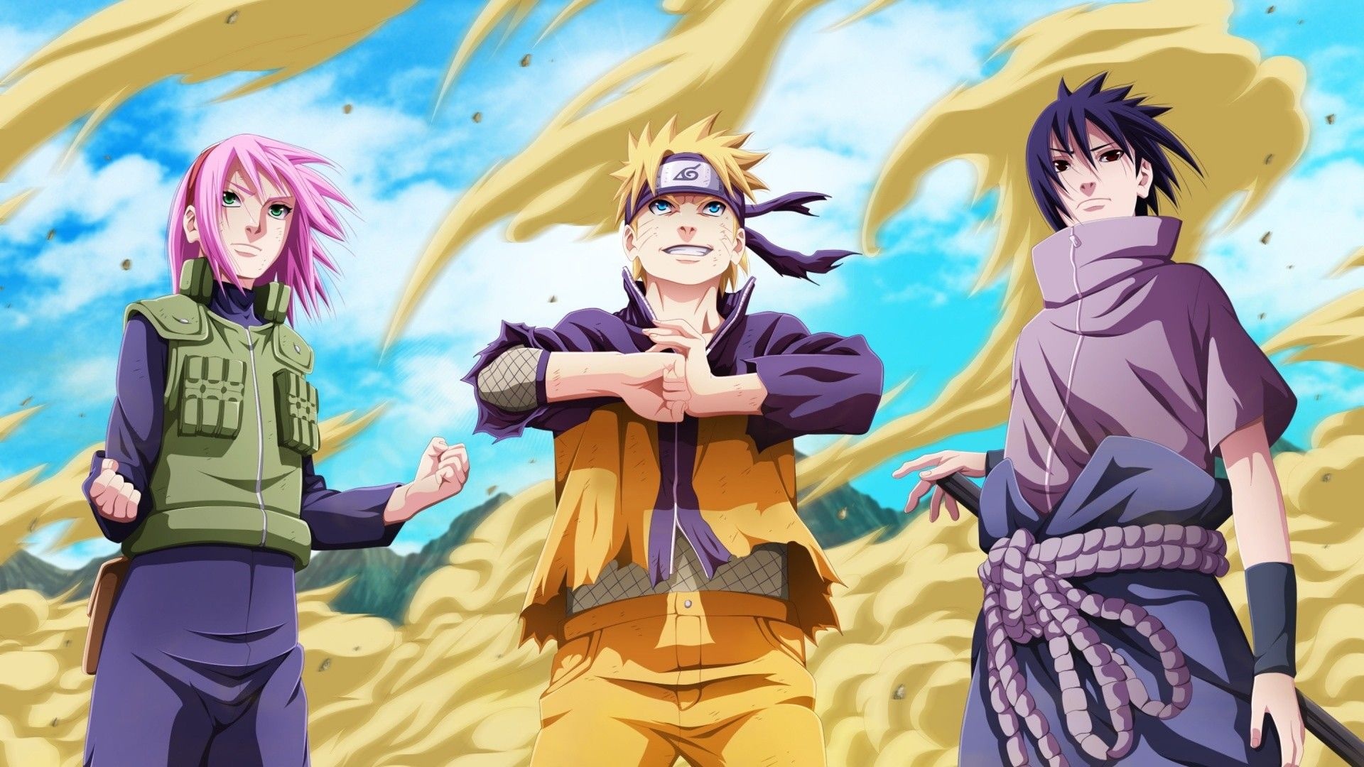 Naruto Uzumaki, Sasuke Uchiha, Sakura Haruno, Team 7, Full HD Desktop wallpaper