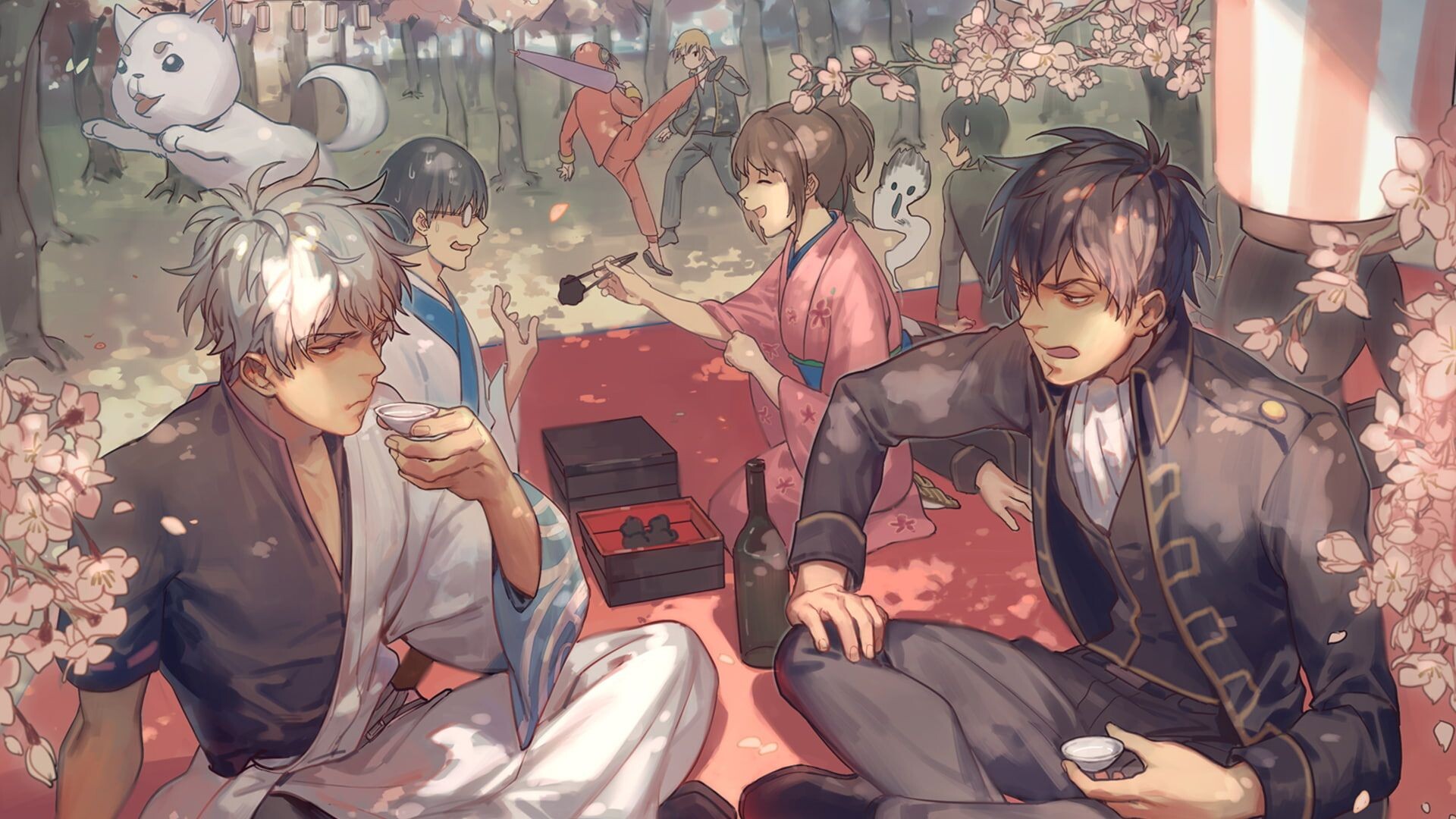 Anime Gintama Gintoki Sakata, Kagura, Kondo Isao, Sadaharu, Character ensemble, 1920x1080 Full HD Desktop