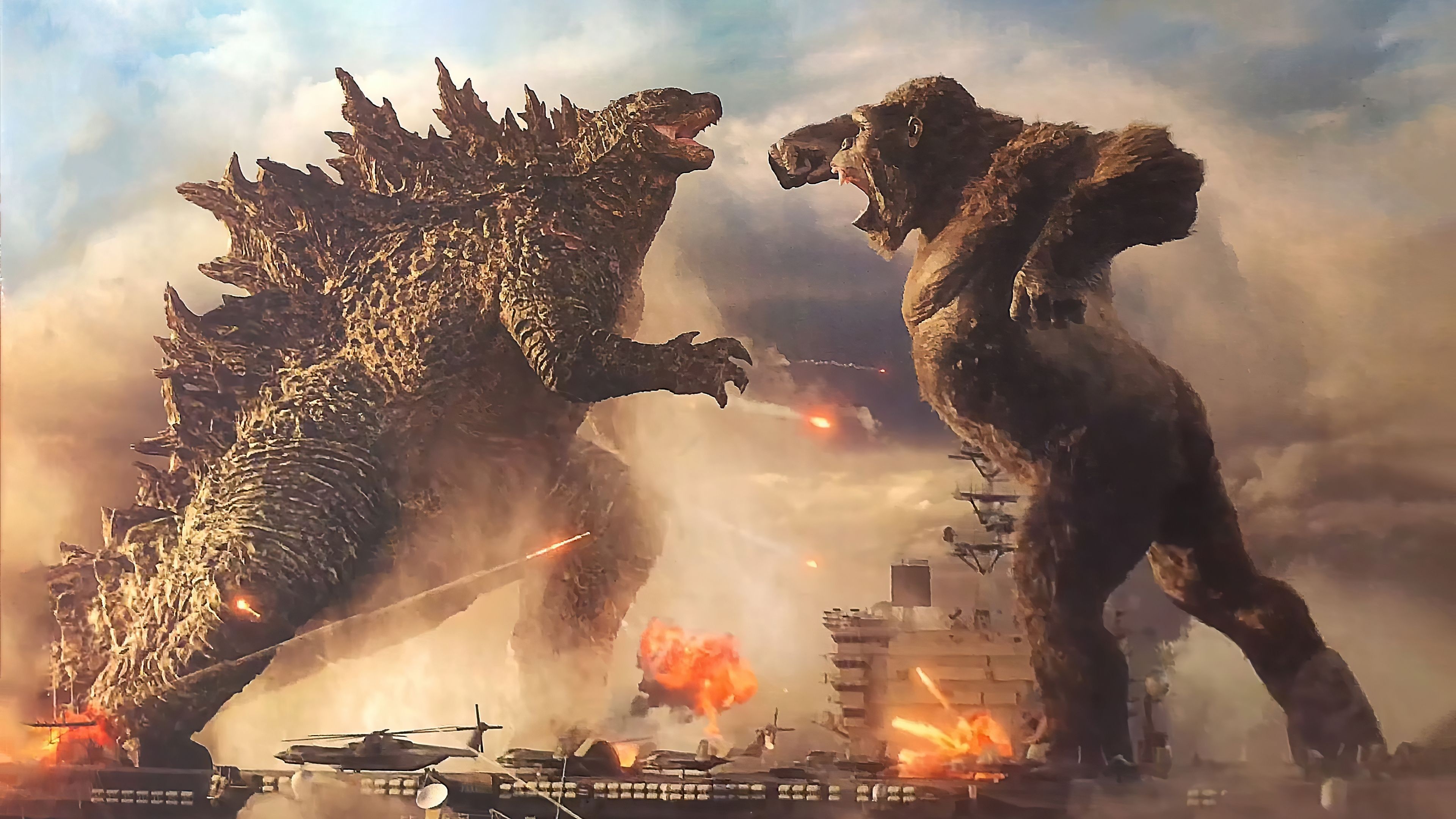 Godzilla vs. Kong, King Kong vs. Godzilla, Epic battle, 4K wallpapers, 3840x2160 4K Desktop