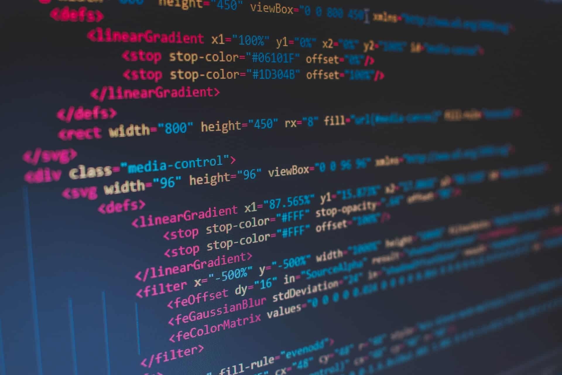 SVG XML code, dark theme code editor, syntax highlighted markup, HD Desktop wallpaper