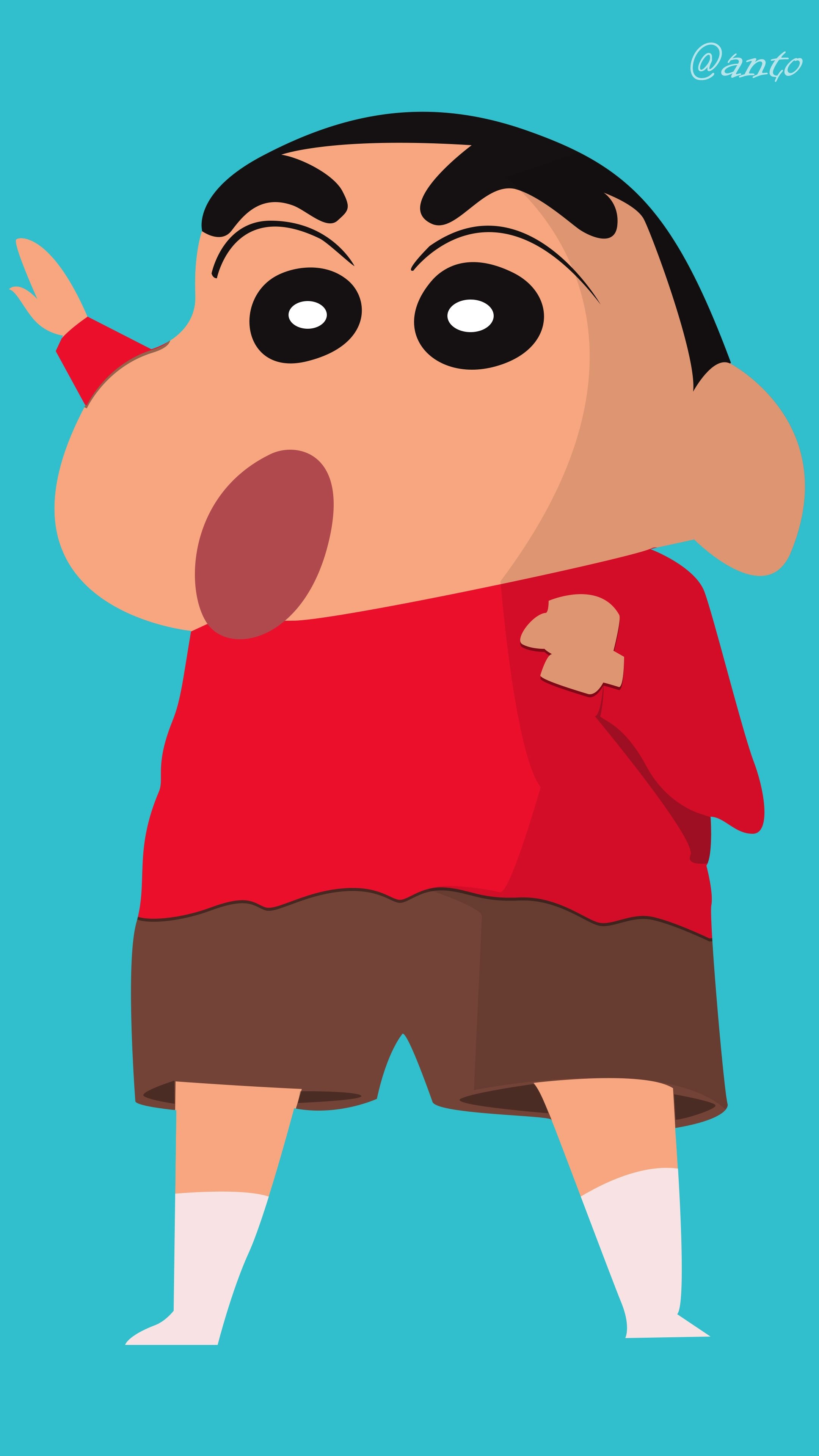 Shinnosuke Nohara, @anto, cyan background, 4K Phone wallpaper