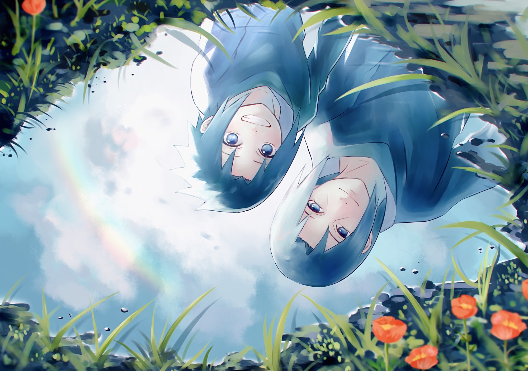 Young Sasuke Uchiha, Young Itachi Uchiha, Puddle reflection, HD Desktop wallpaper