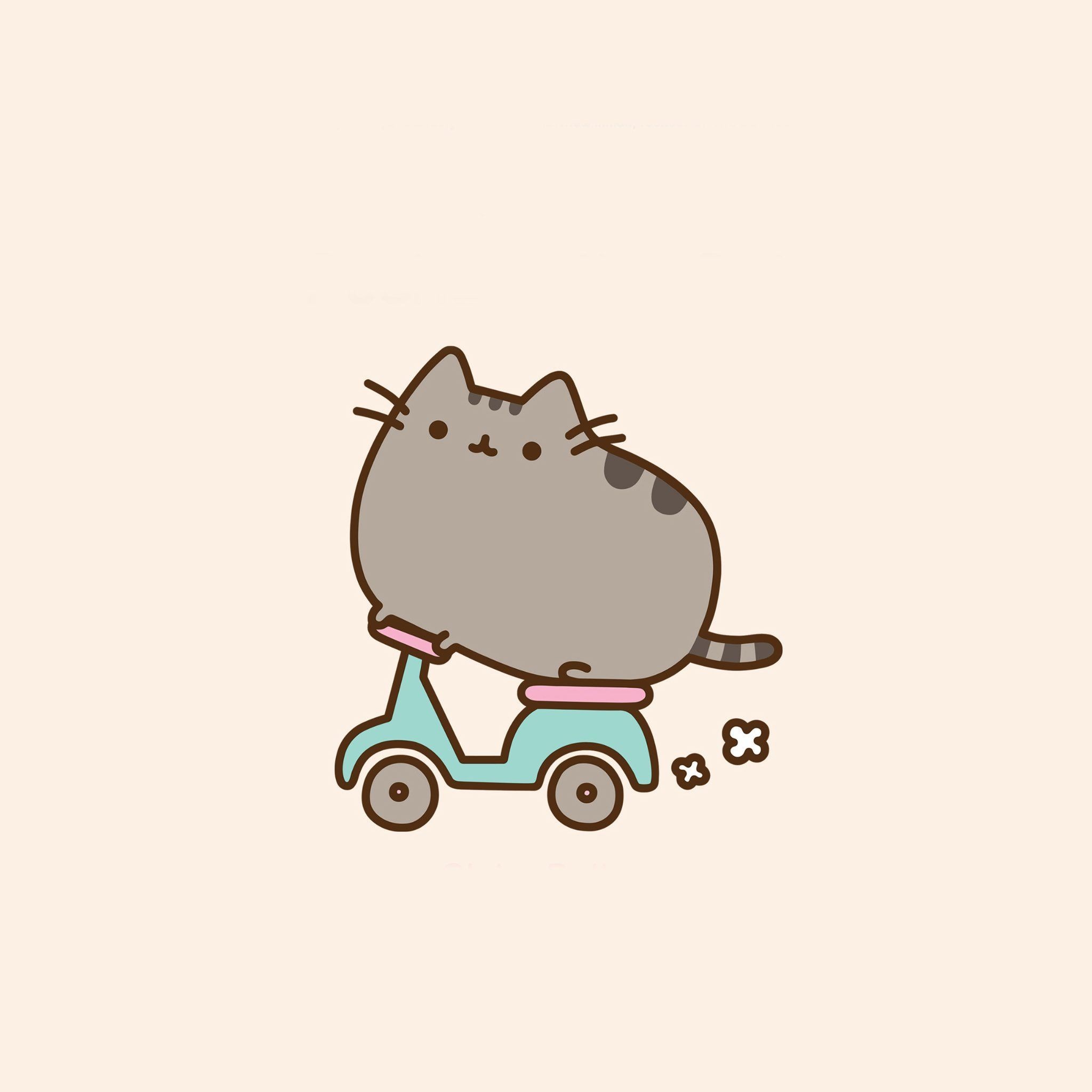 Pusheen riding scooter, Teal mini scooter, Exhaust smoke puffs, HD Phone wallpaper