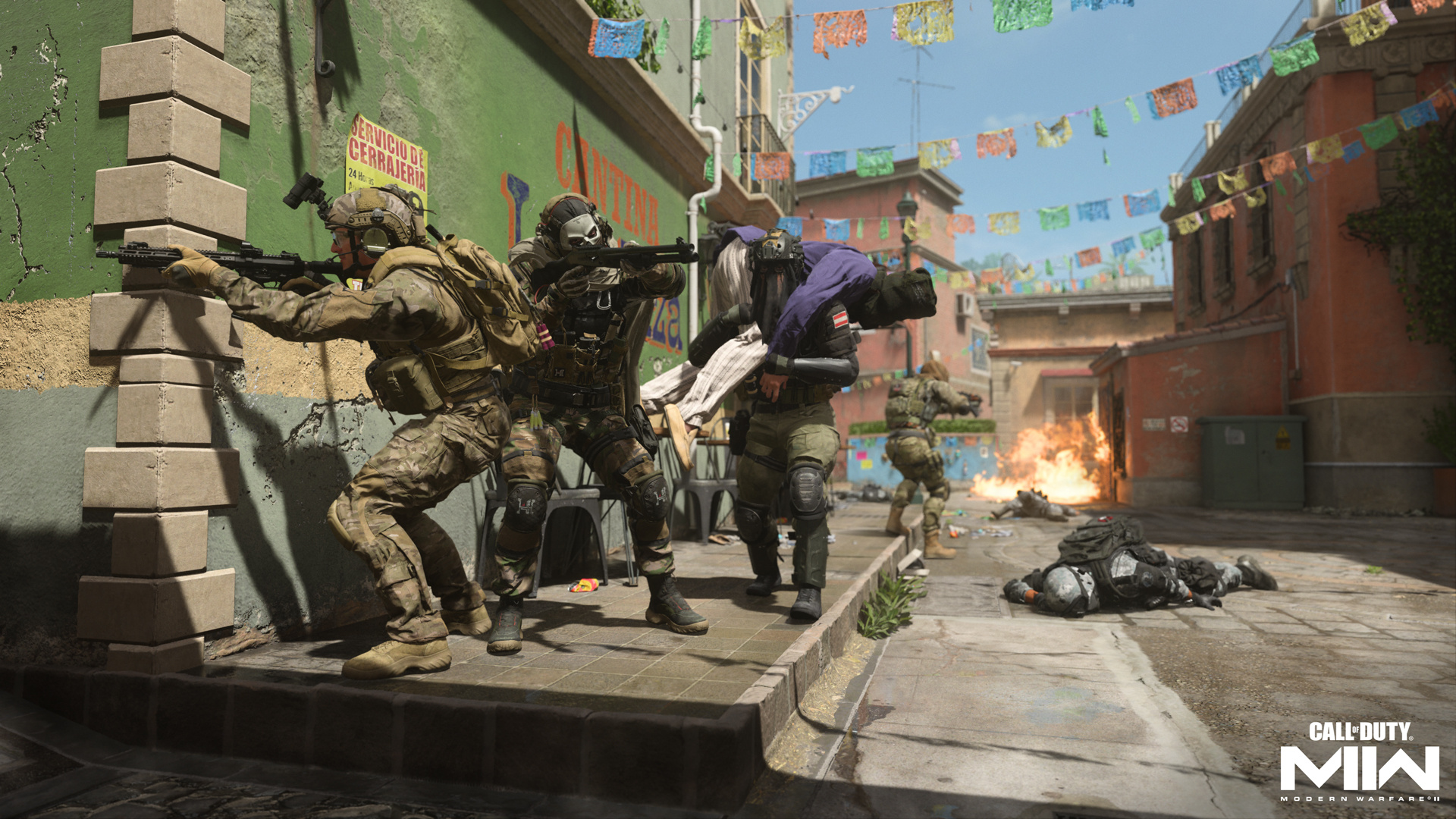Simon Ghost Riley, Colonel Alejandro Vargas, Las Almas combat scene, Full HD Desktop wallpaper