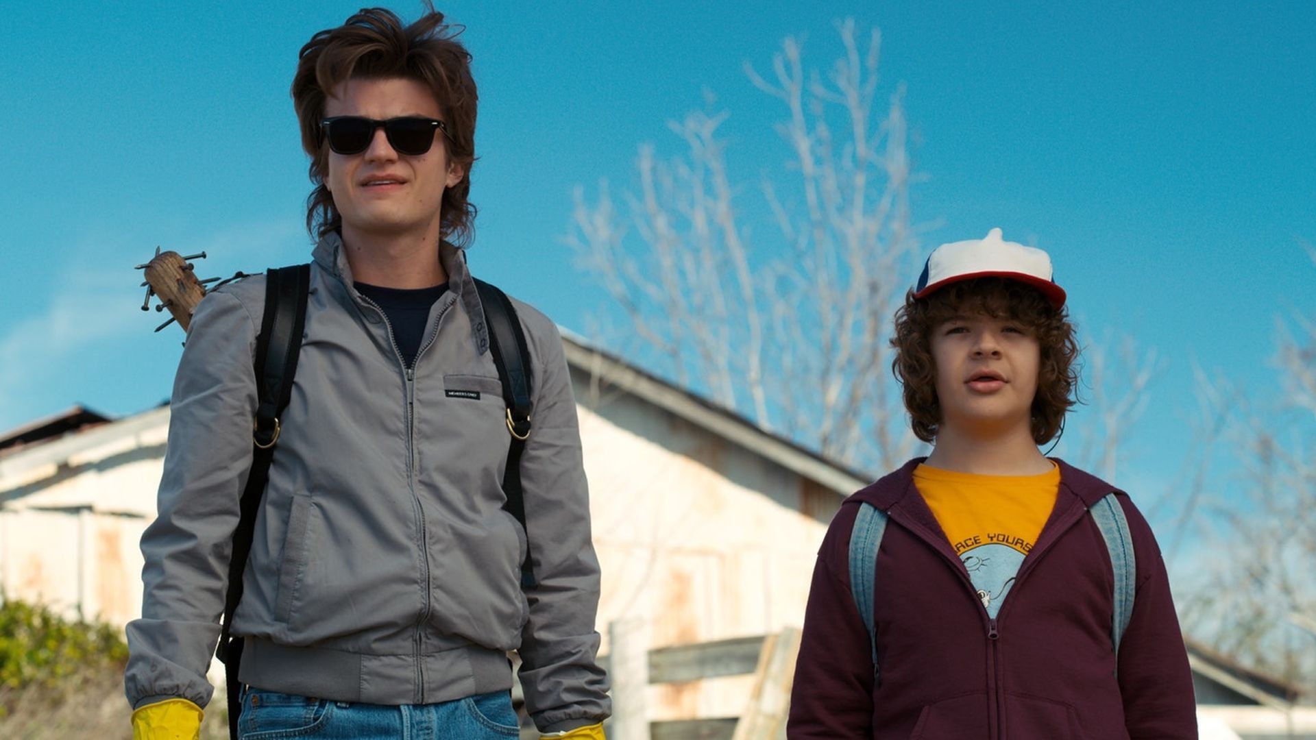 Steve Harrington, Dustin Henderson, Stranger Things, Spiked baseball bat, Full HD Desktop wallpaper
