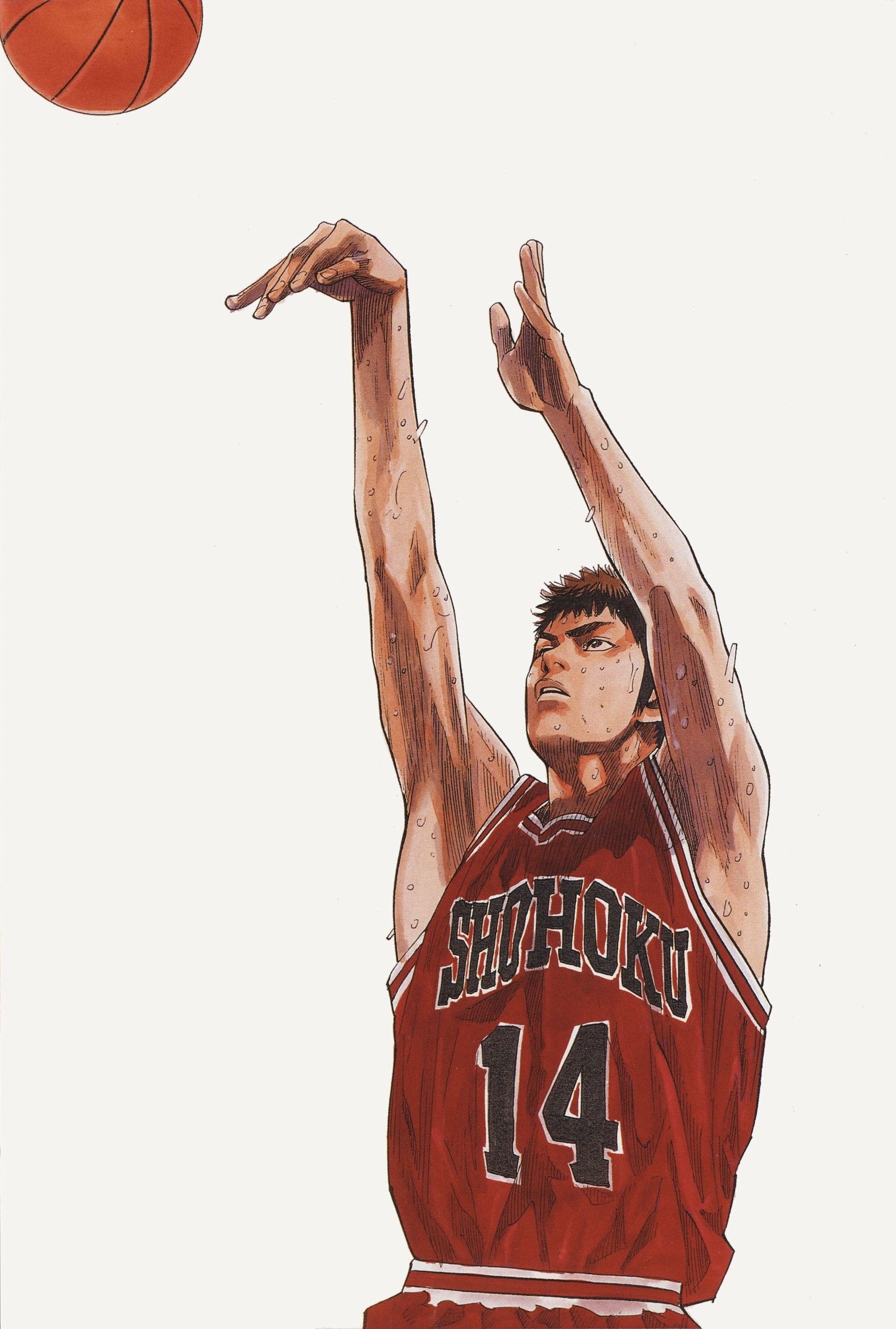 Hisashi Mitsui, Shohoku 14 jersey, basketball jump shot, HD Phone wallpaper