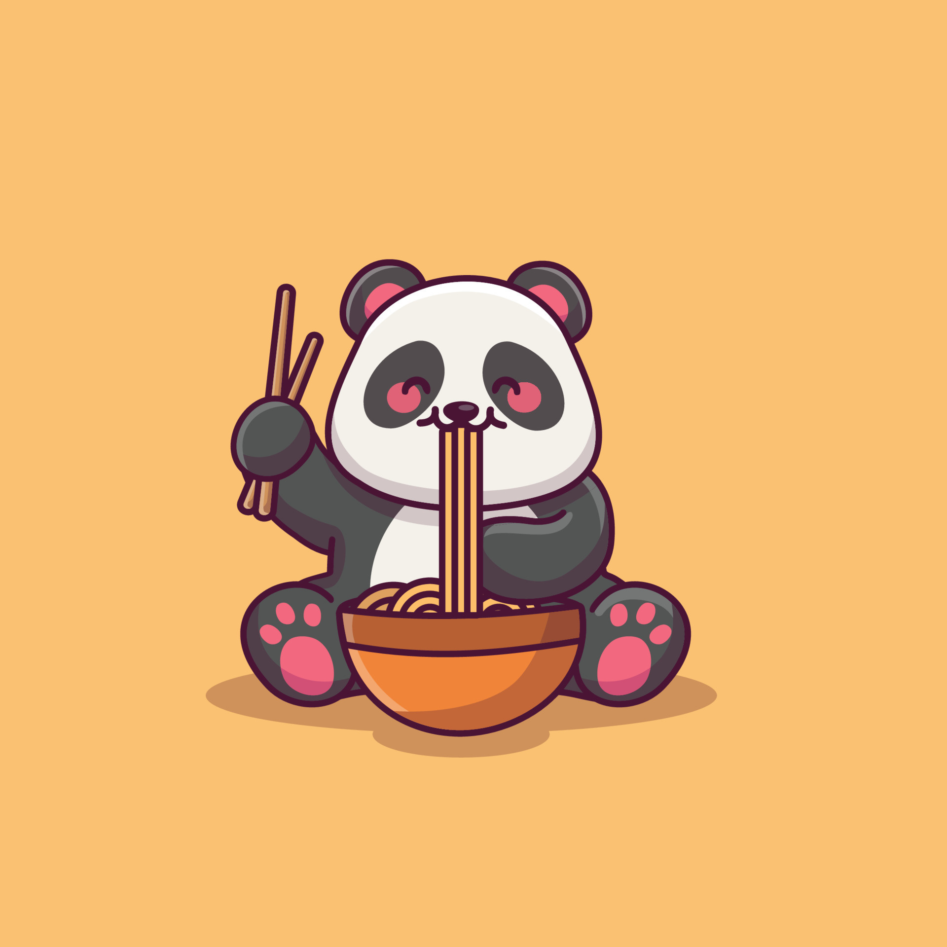 Cartoon giant panda, Ramen noodle bowl, Pair of chopsticks, HD Phone wallpaper