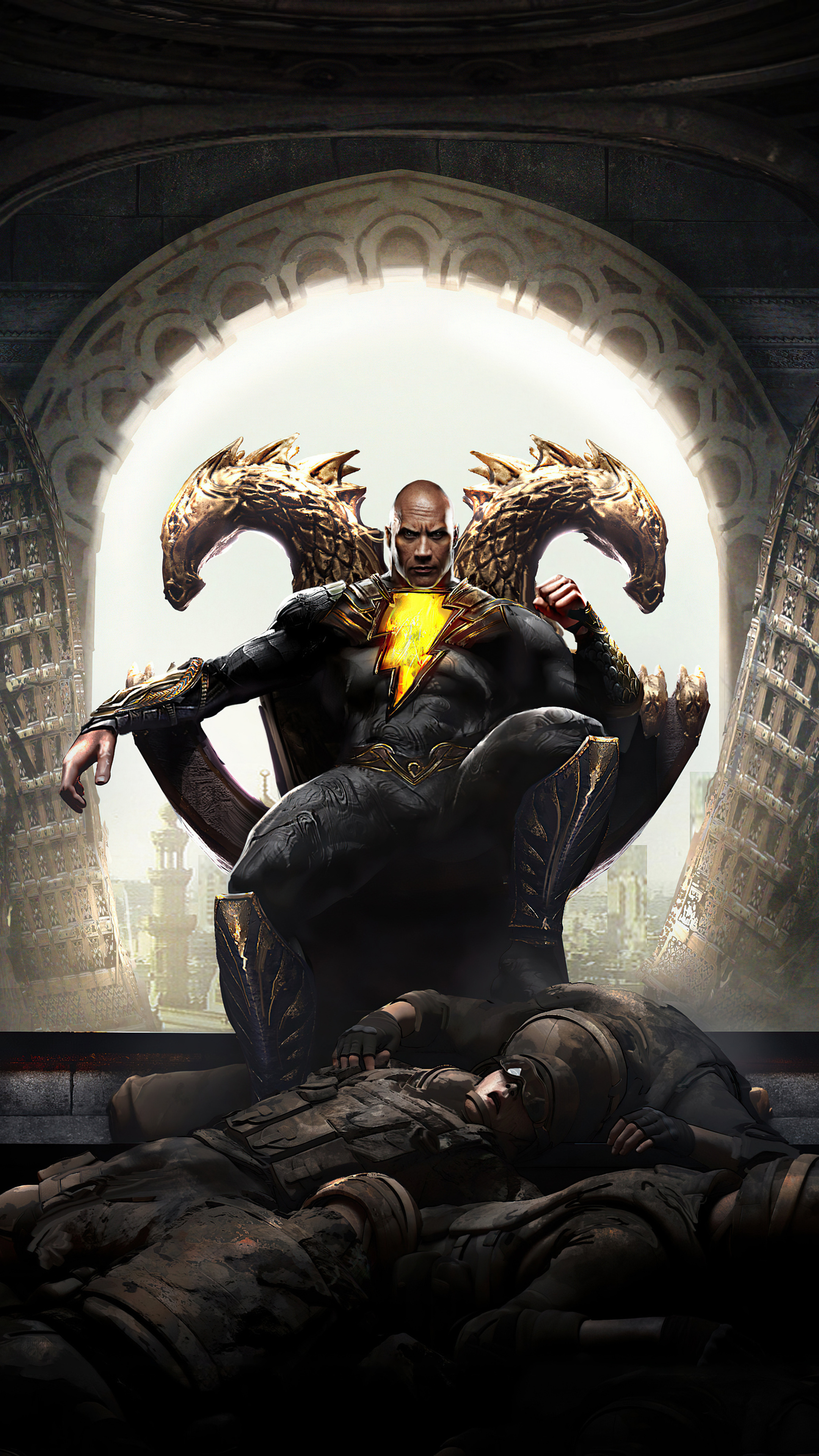 Black Adam, sitting, crown, 5K, 2160x3840 4K Phone