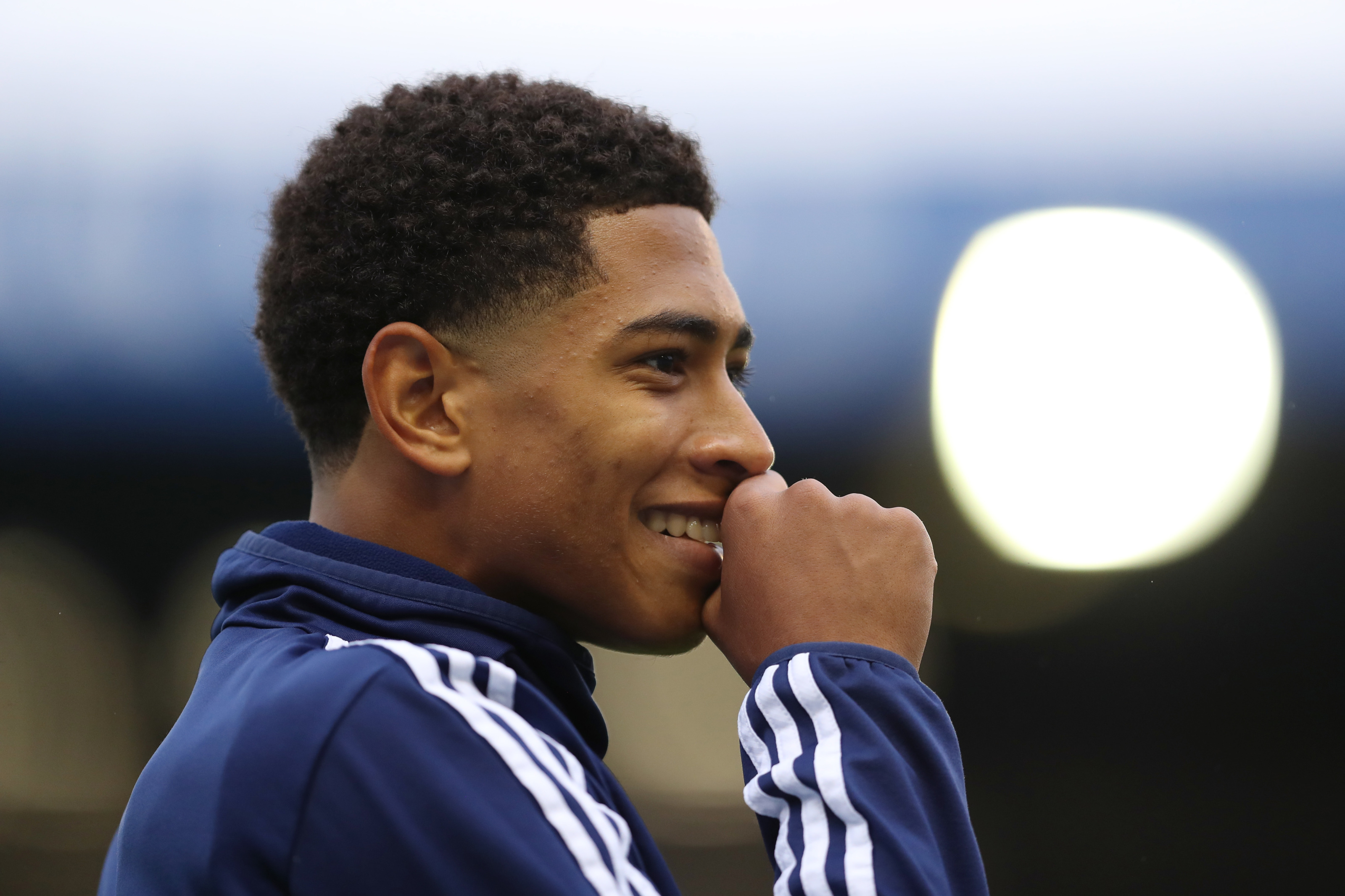 Jude Bellingham, Navy Adidas training jacket, Stadium floodlight bokeh, HD Desktop wallpaper