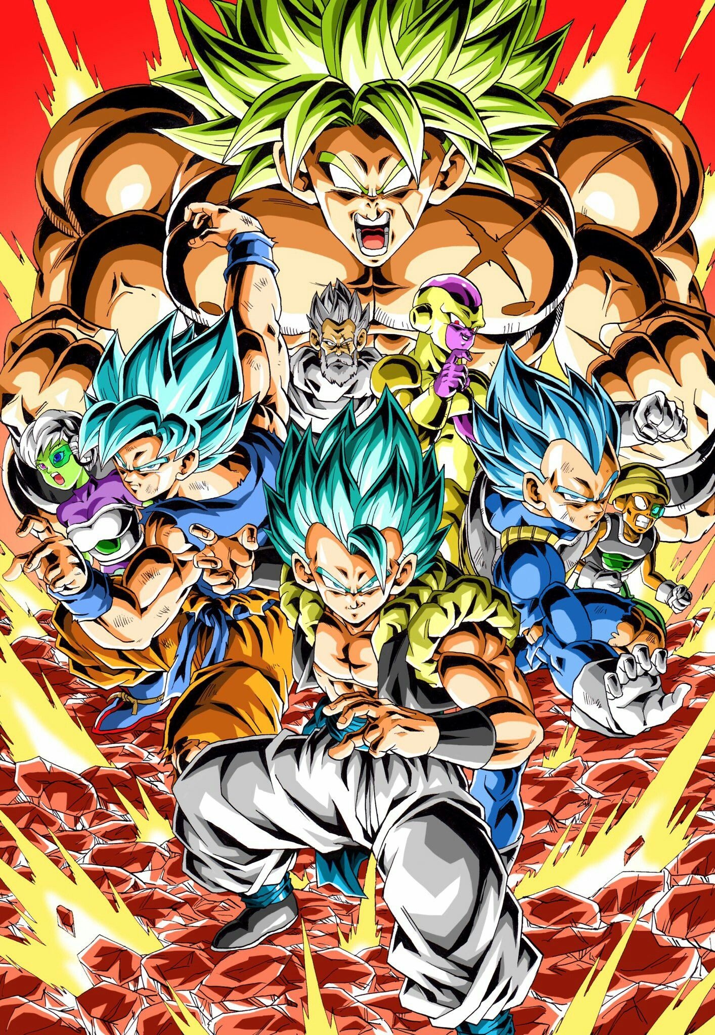 Super Saiyan Blue Gogeta, Super Saiyan Broly, Super Saiyan Blue Goku, Super Saiyan Blue Vegeta, Golden Frieza, HD Phone wallpaper