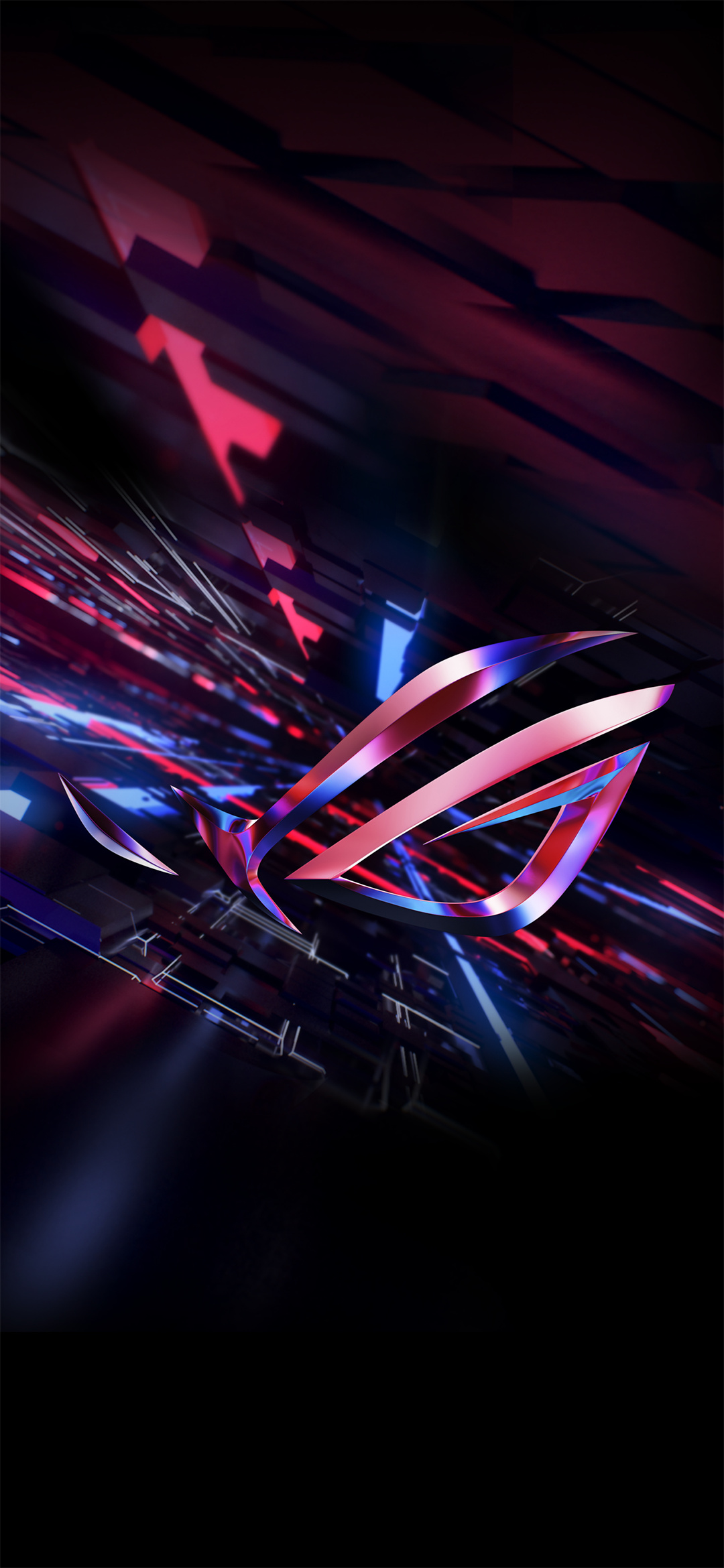 ASUS Republic of Gamers logo, Blue and red diagonal light streaks, Glossy chrome pink emblem, HD Phone wallpaper