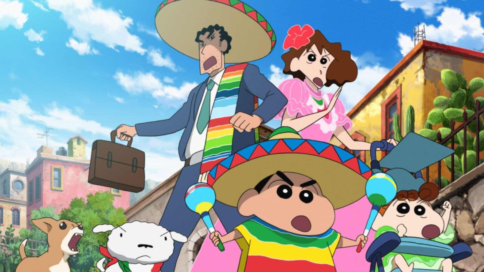 Shinnosuke Nohara, Hiroshi Nohara, Misae Nohara, Himawari Nohara, Shiro, Full HD Desktop wallpaper