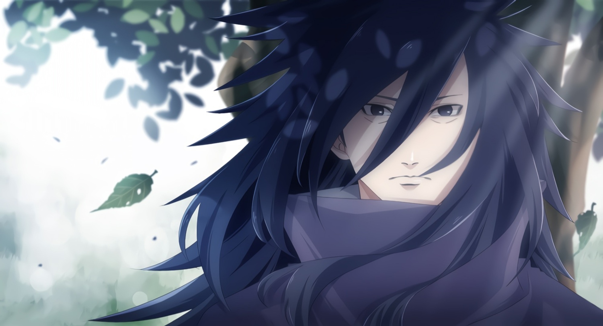 Madara Uchiha, Falling green leaf, Dappled sunlight, HD Desktop wallpaper
