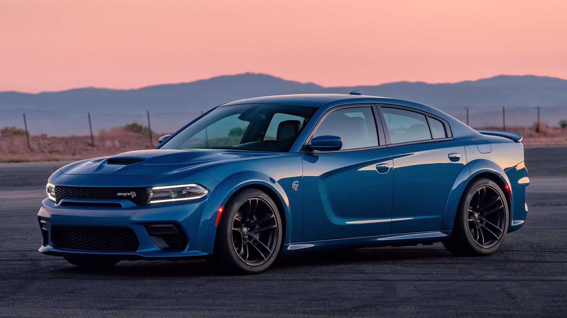 Dodge Charger SRT Hellcat Widebody, asphalt racetrack, twilight mountain skyline, Full HD Desktop wallpaper