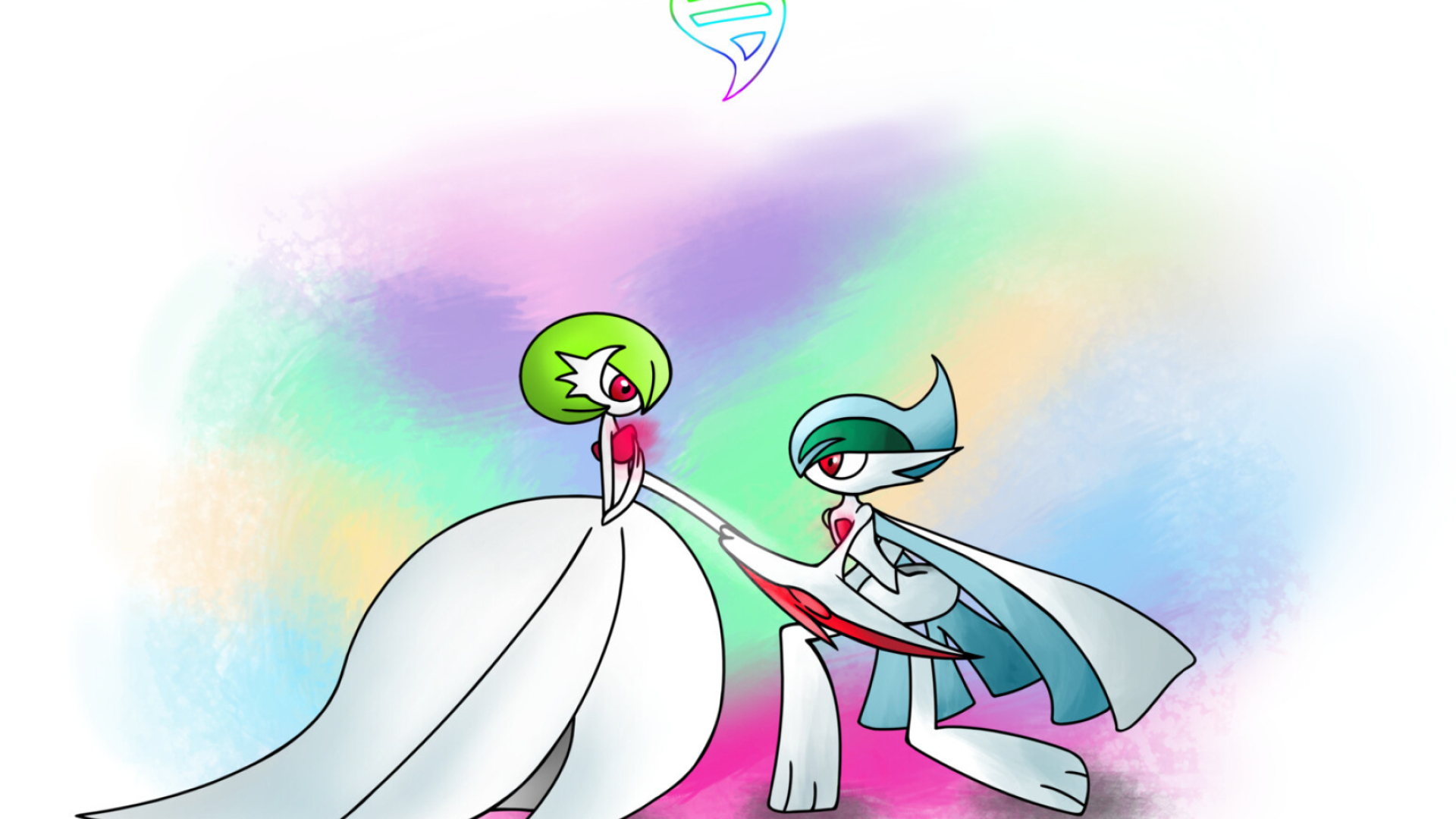 Artstation Mega Gardevoir, Mega Gallade collaboration, Artistic masterpiece, Fusion of elegance, 1920x1080 Full HD Desktop