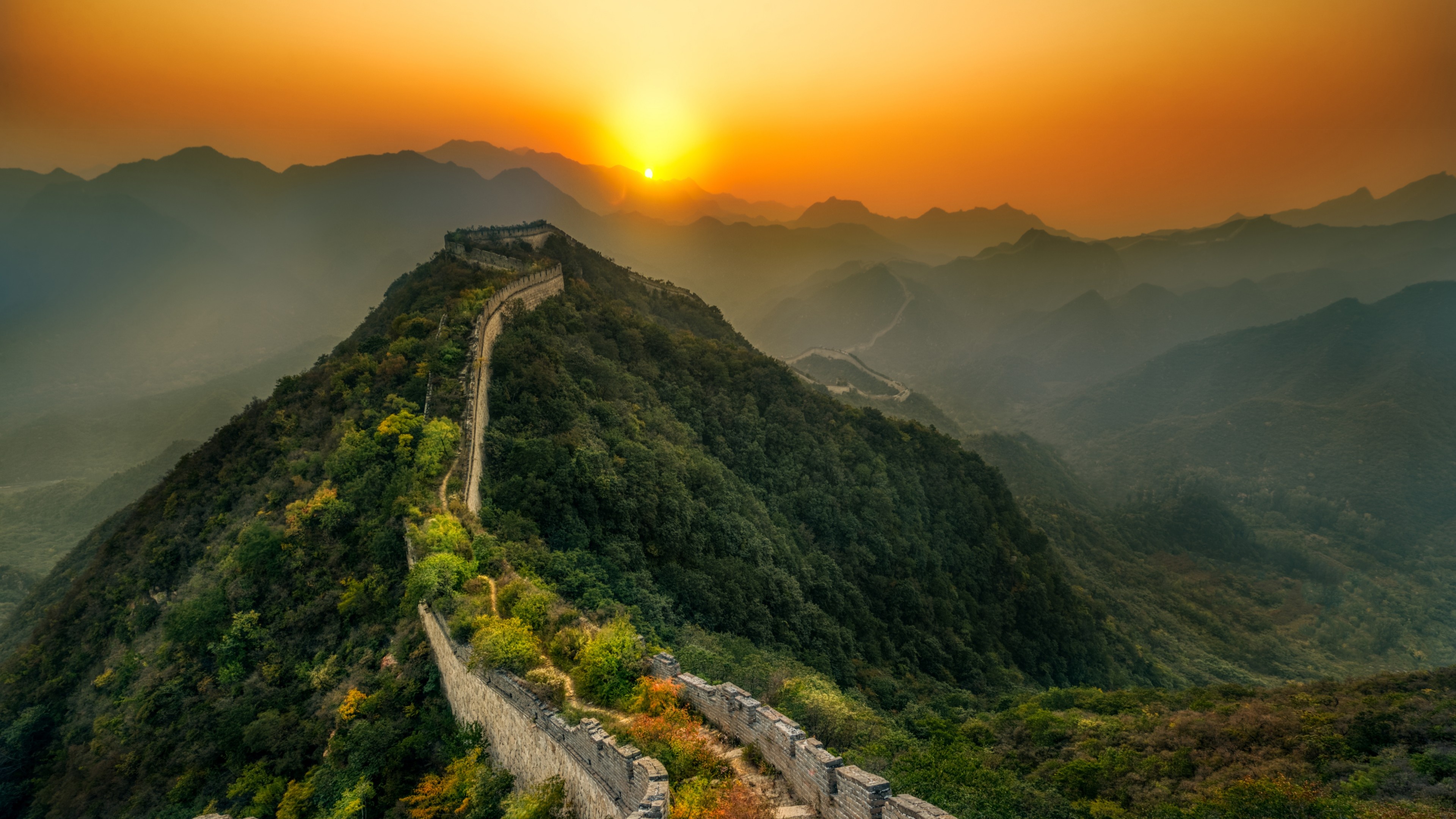 Spectacular sunset, Great Wall panorama, Magical golden hour, Breathtaking view, 3840x2160 4K Desktop